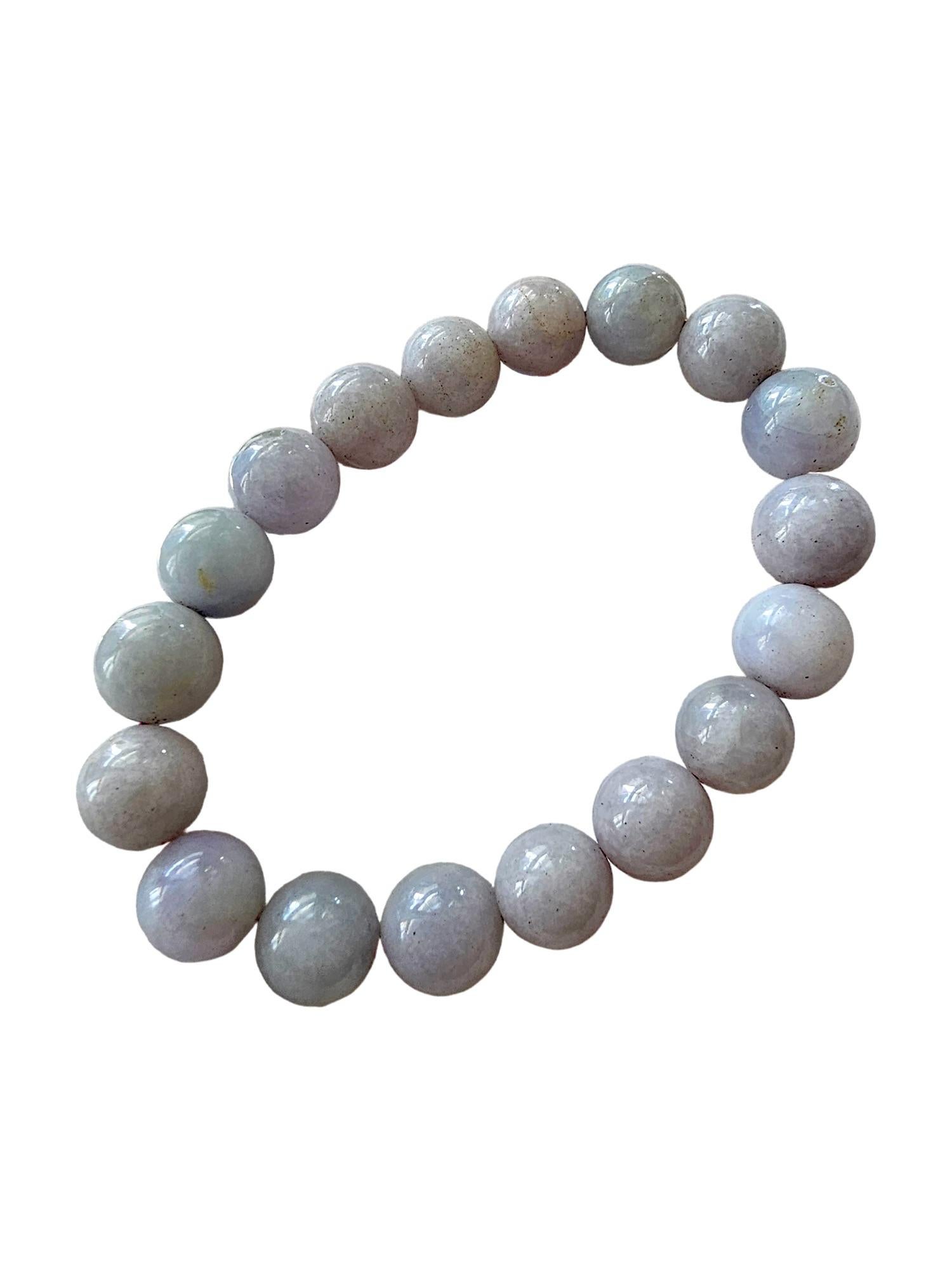 Imperial Lavender Burmese A-Jade Beaded Bracelet (10.5mm Each x 18 beads) 06005 For Sale 2
