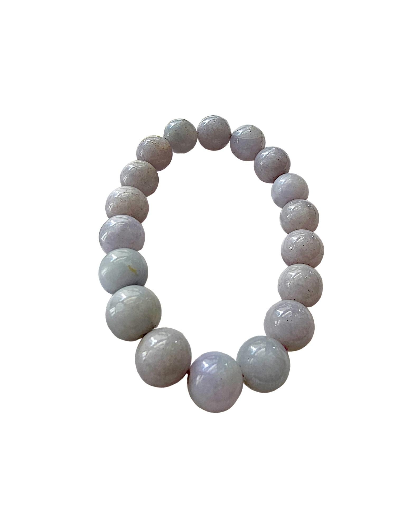 Imperial Lavender Burmese A-Jade Beaded Bracelet (10.5mm Each x 18 beads) 06005 For Sale 3