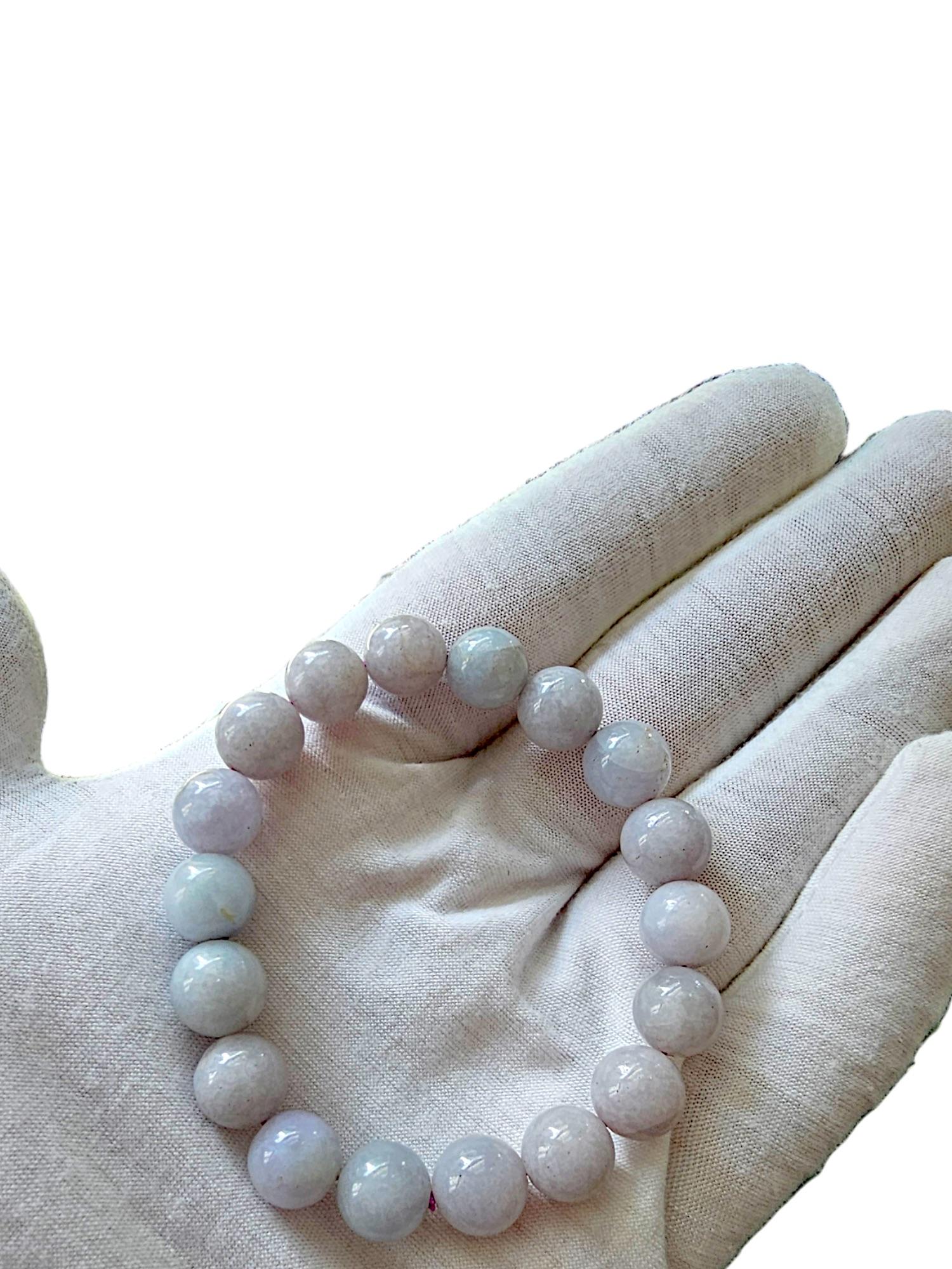 Bracelet de perles A-Jade birman impérial lavande (10,5 mm chacune x 18 perles) 06005 en vente 4