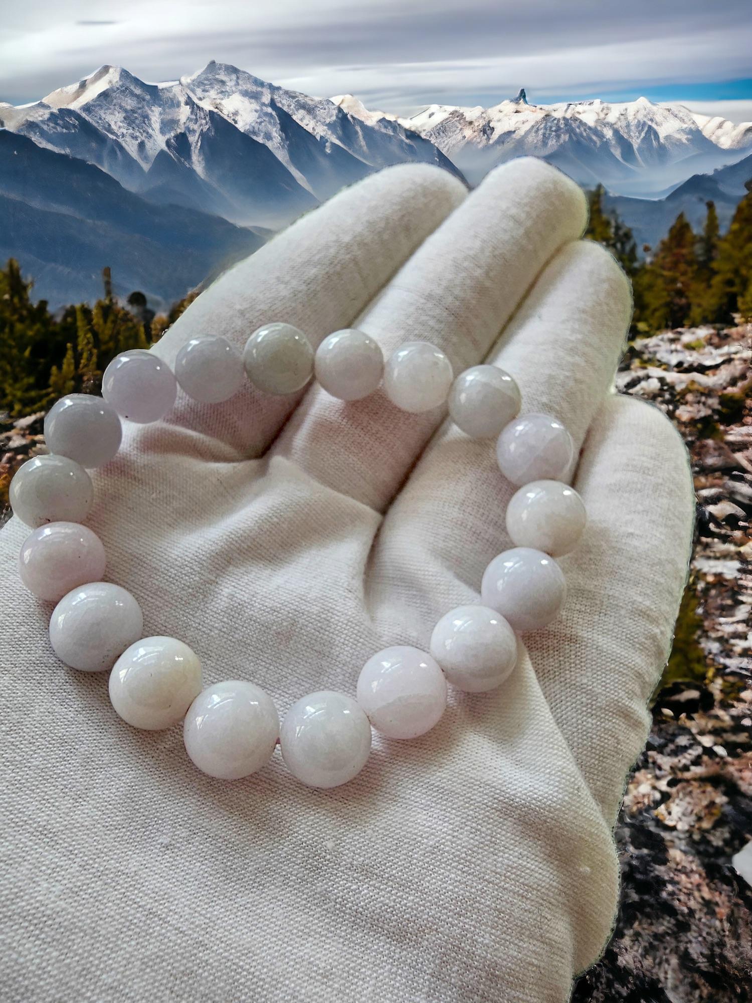 Bracelet de perles A-Jade birman impérial lavande (10 mm chacune x 18 perles) 06003  en vente 6