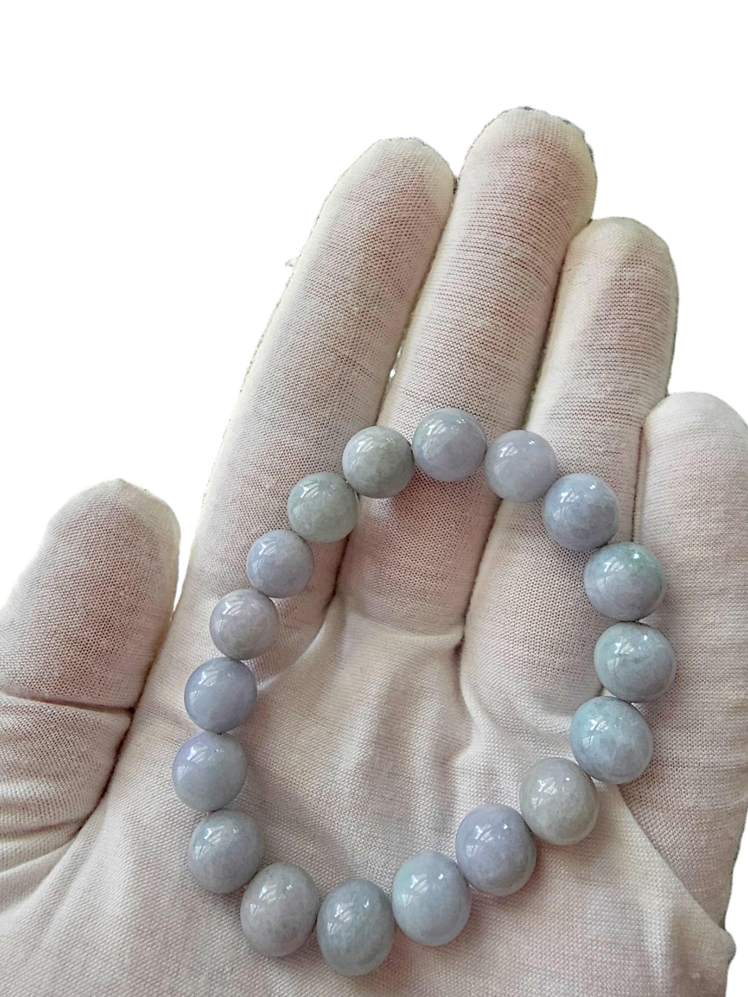 Bracelet de perles A-Jade birman impérial lavande (11 mm chacune x 18 perles) 06006 en vente 7