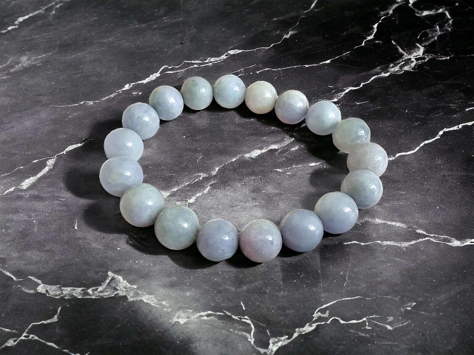 Bracelet de perles A-Jade birman impérial lavande (11 mm chacune x 18 perles) 06006 en vente 1