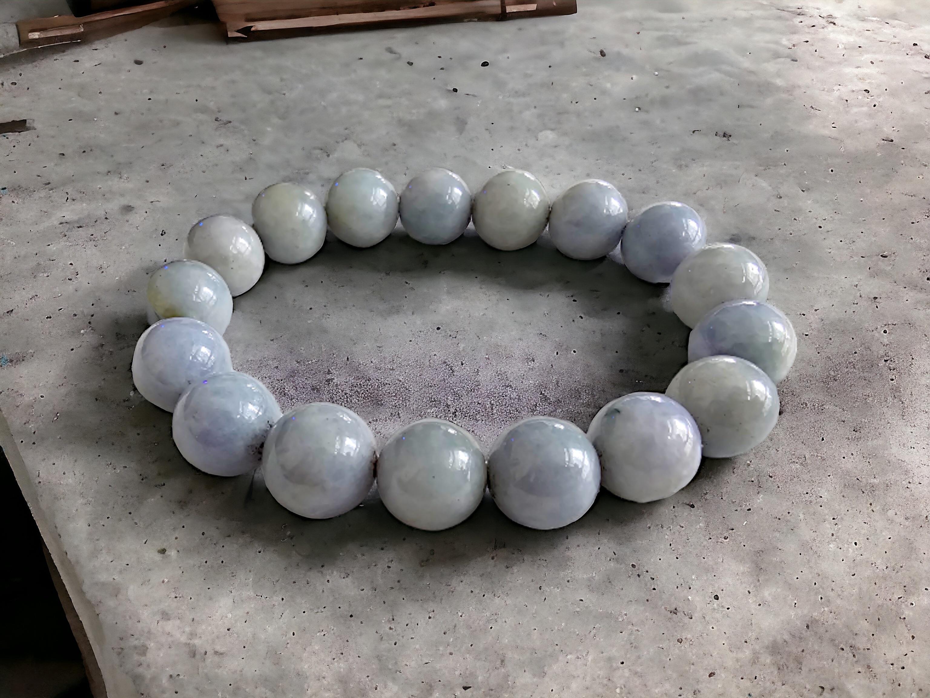 Imperial Lavender Burmese A-Jade Beaded Bracelet (12 mm Each x 17 beads) 06007 4