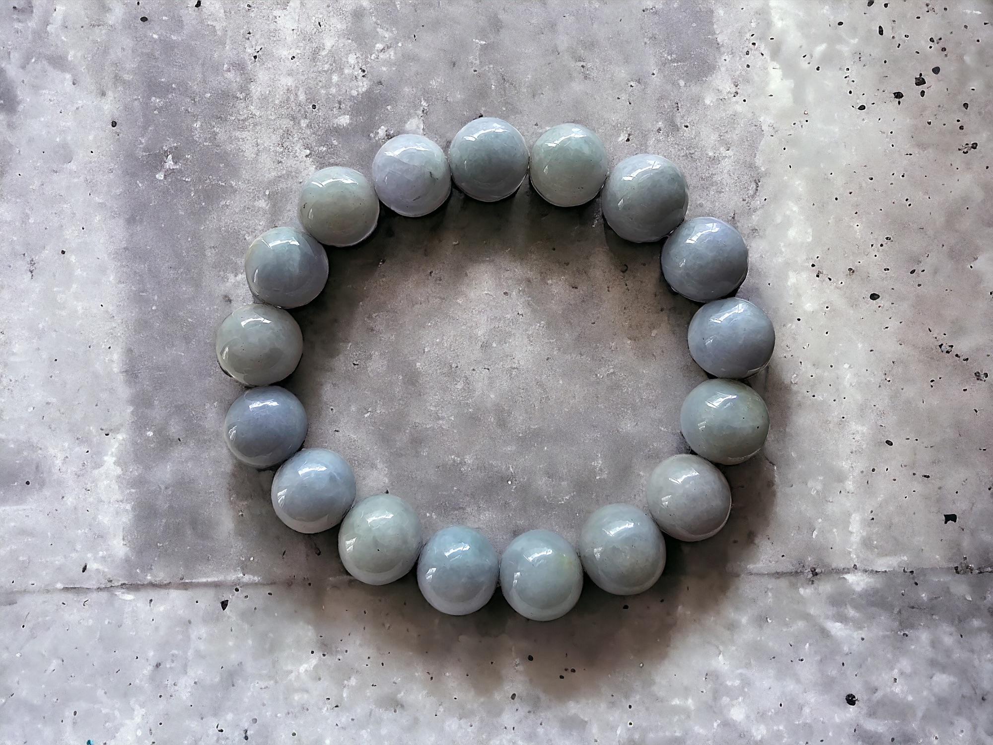 Ball Cut Imperial Lavender Burmese A-Jade Beaded Bracelet (12 mm Each x 17 beads) 06007