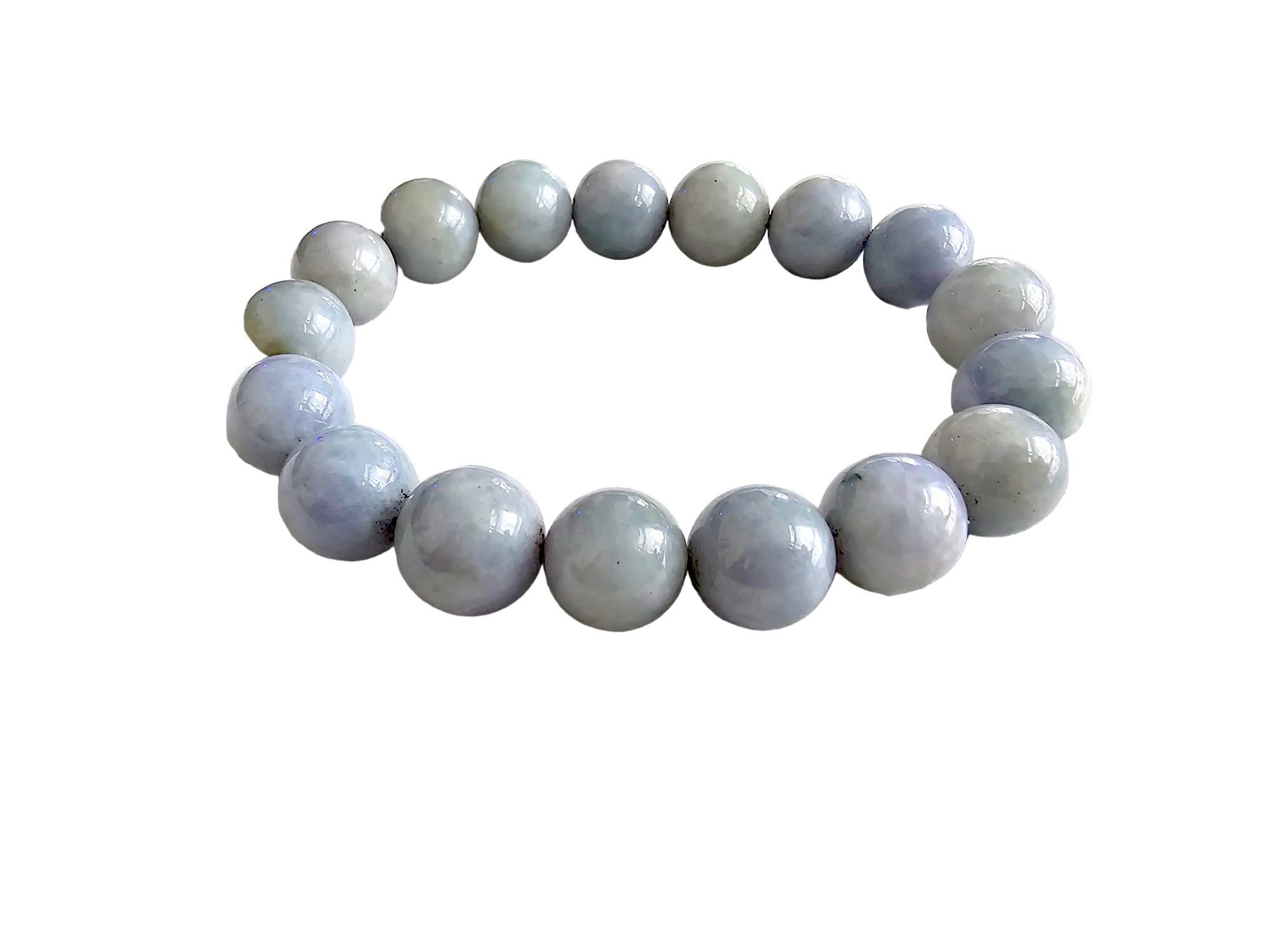 Women's or Men's Imperial Lavender Burmese A-Jade Beaded Bracelet (12 mm Each x 17 beads) 06007 For Sale