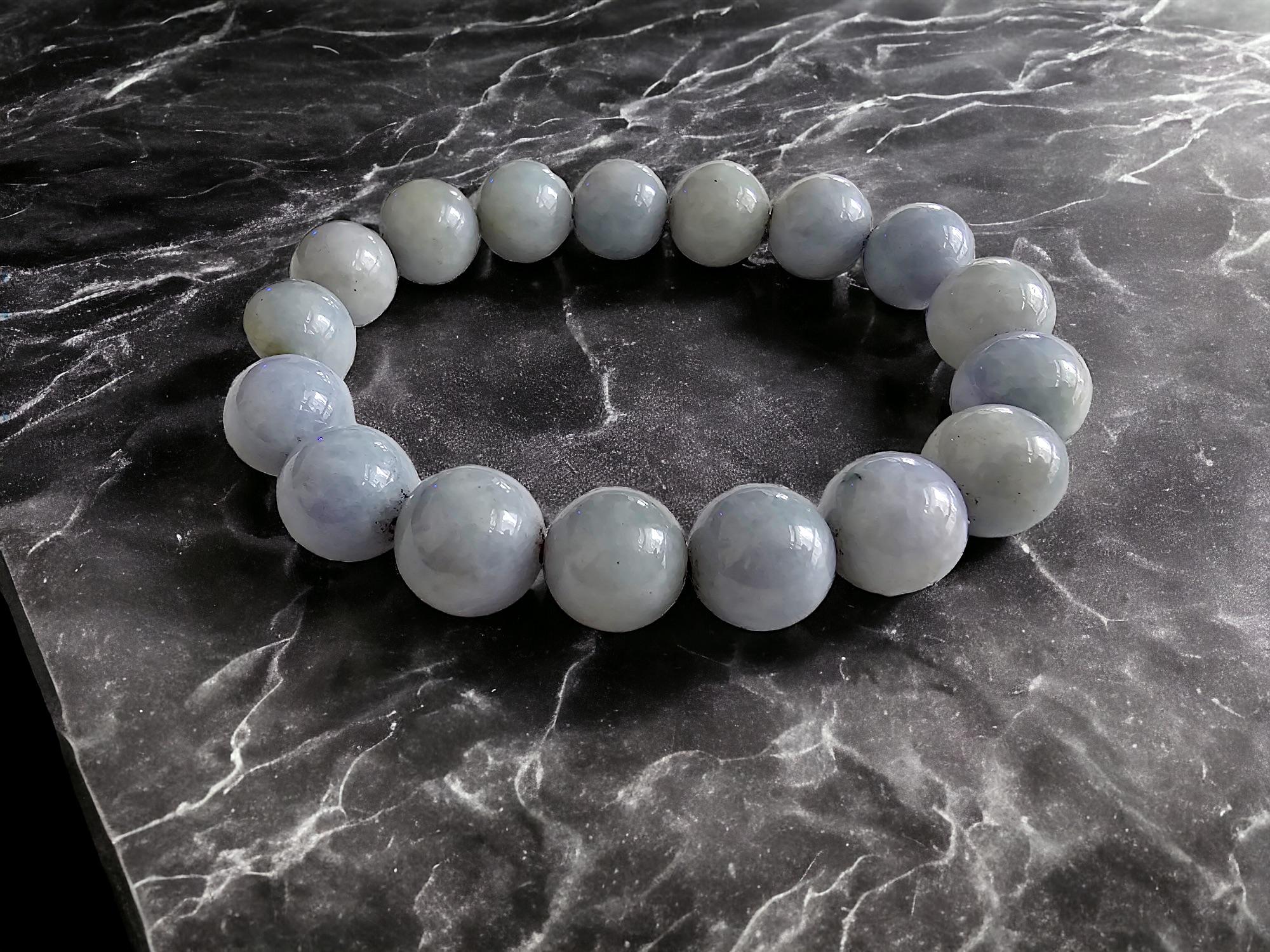 Imperial Lavender Burmese A-Jade Beaded Bracelet (12 mm Each x 17 beads) 06007 For Sale 2