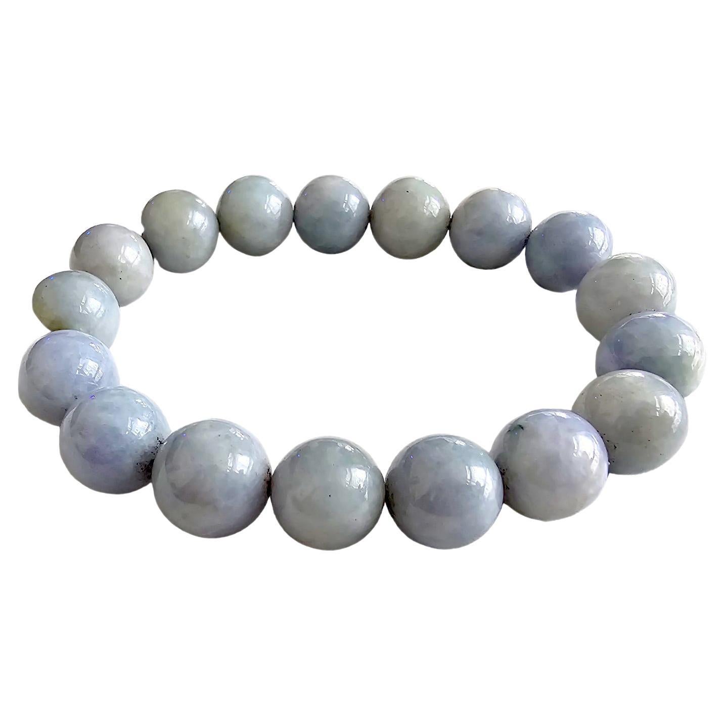 Imperial Lavender Burmese A-Jade Beaded Bracelet (12 mm Each x 17 beads) 06007 For Sale