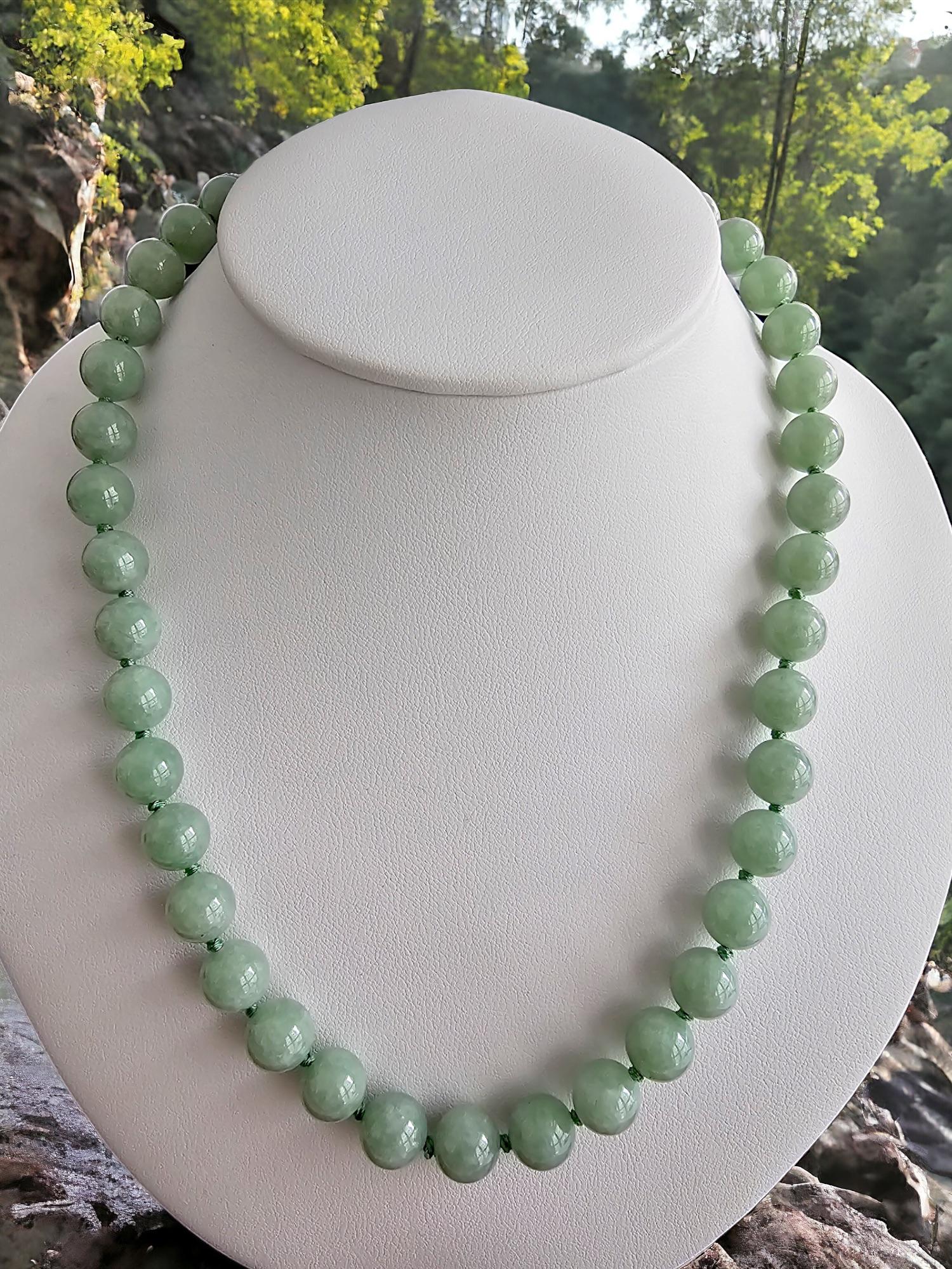 Imperial Long Burmese A-Jade Beaded Necklace (10mm Each x 42 beads) 10002 For Sale 3