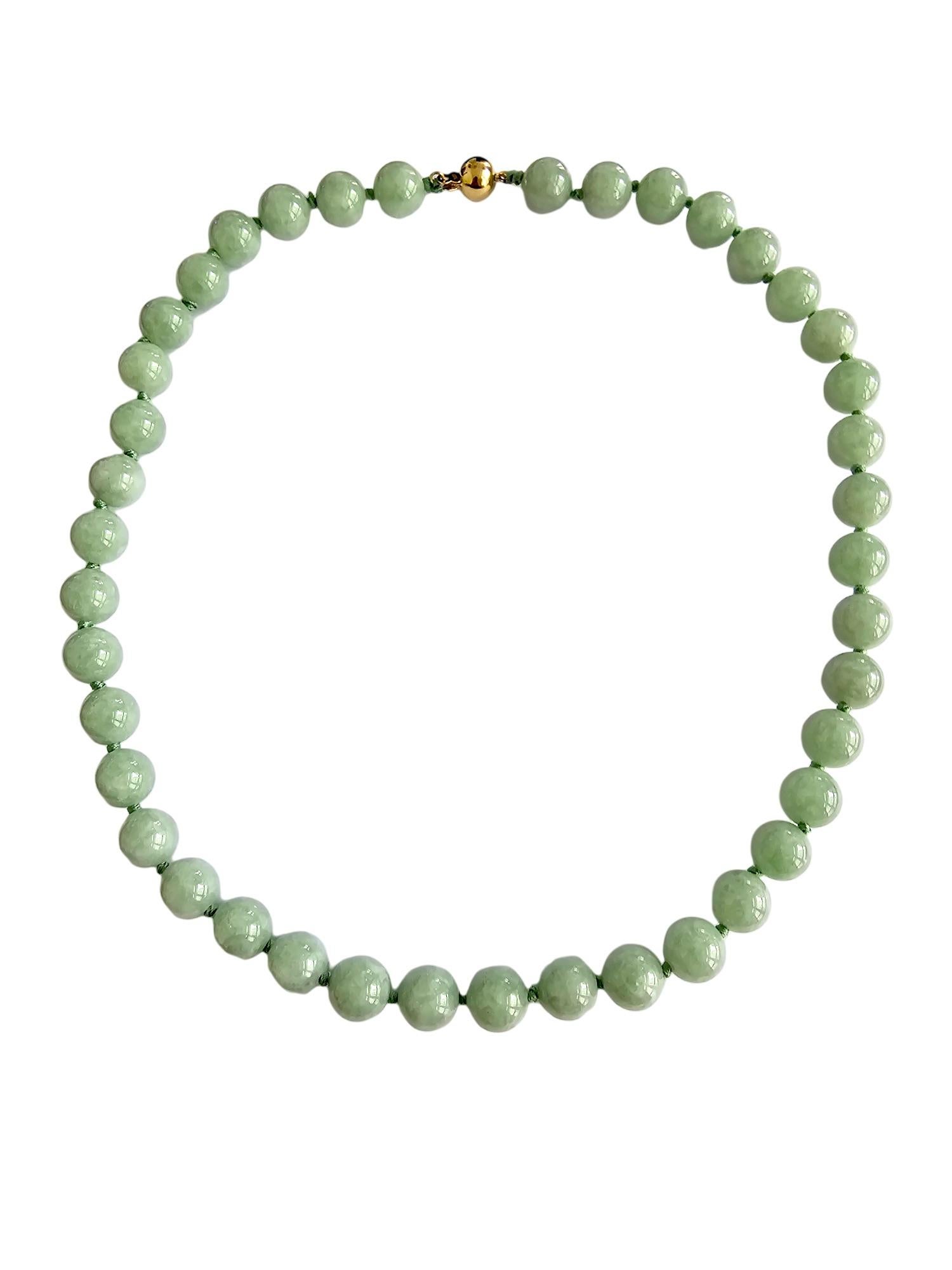 Ball Cut Imperial Long Burmese A-Jade Beaded Necklace (10mm Each x 42 beads) 10002 For Sale