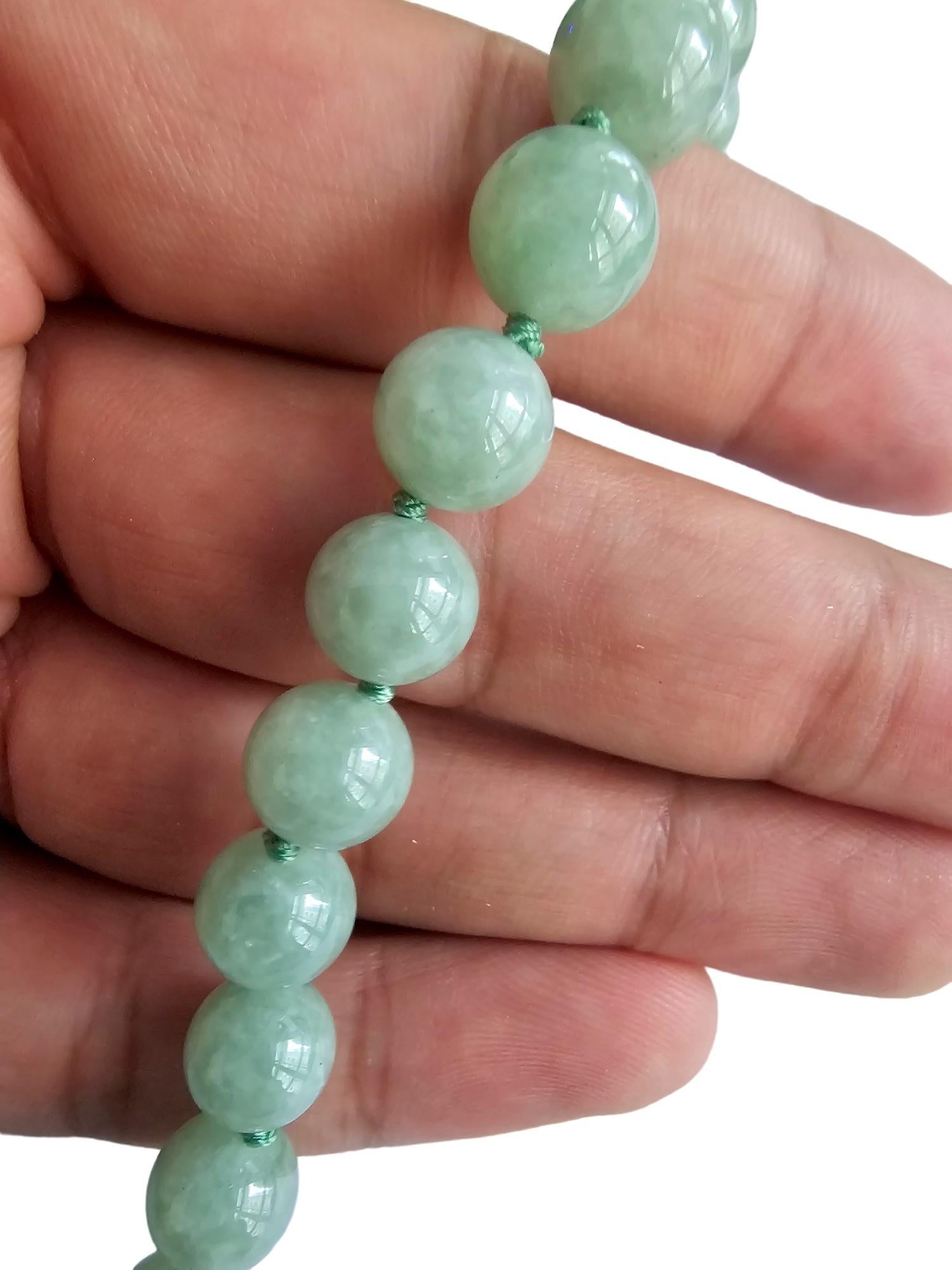 Imperial Long Burmese A-Jade Beaded Necklace (10mm Each x 42 beads) 10002 For Sale 2