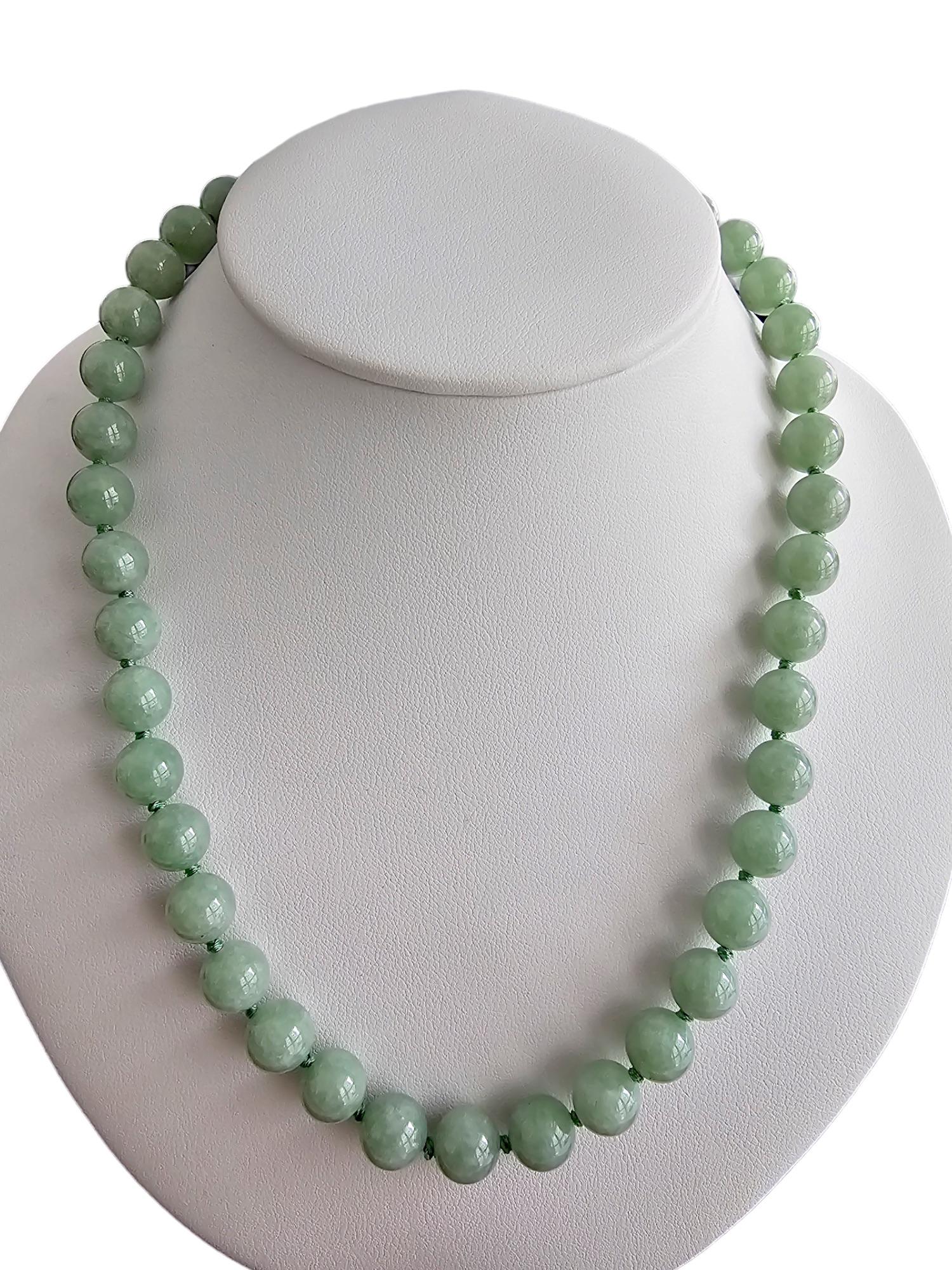 Imperial Long Burmese A-Jade Beaded Necklace (10mm Each x 42 beads) 10002 For Sale 1