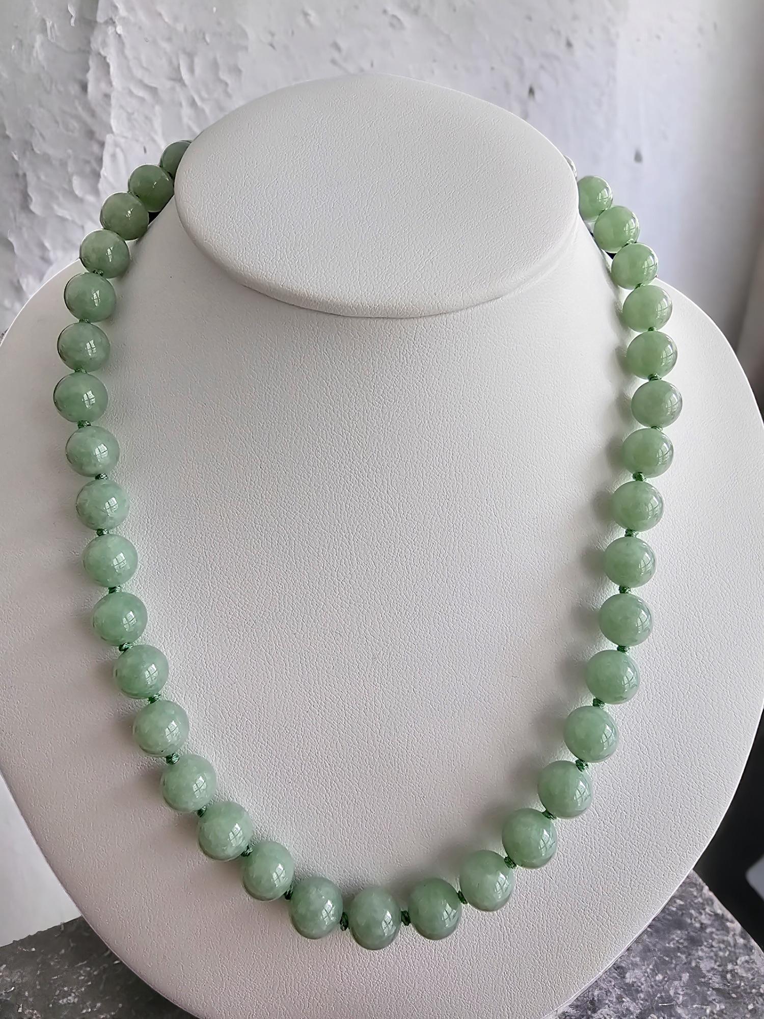 Imperial Long Burmese A-Jade Beaded Necklace (10mm Each x 42 beads) 10002 For Sale 4