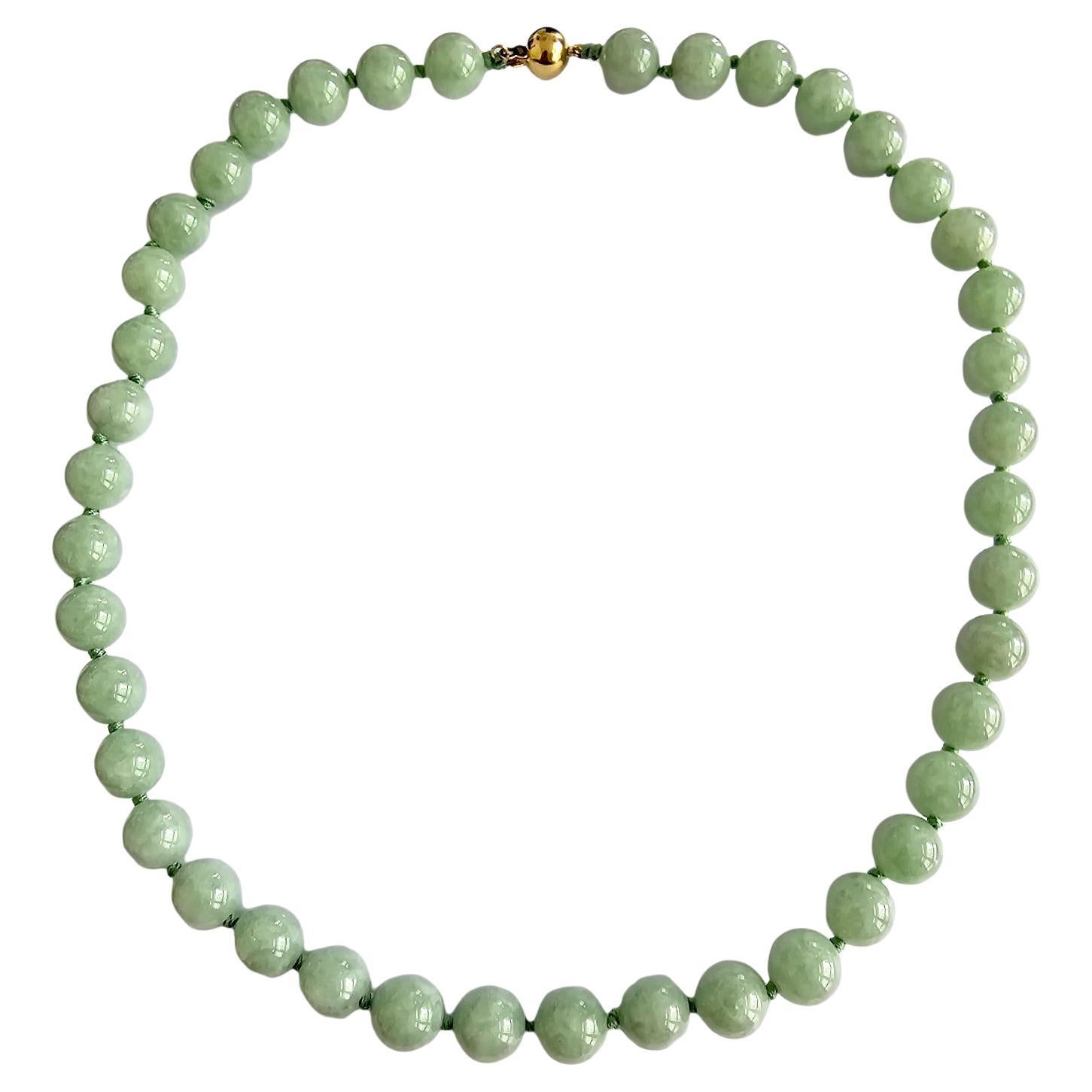 Imperial Long Burmese A-Jade Beaded Necklace (10mm Each x 42 beads) 10002 For Sale