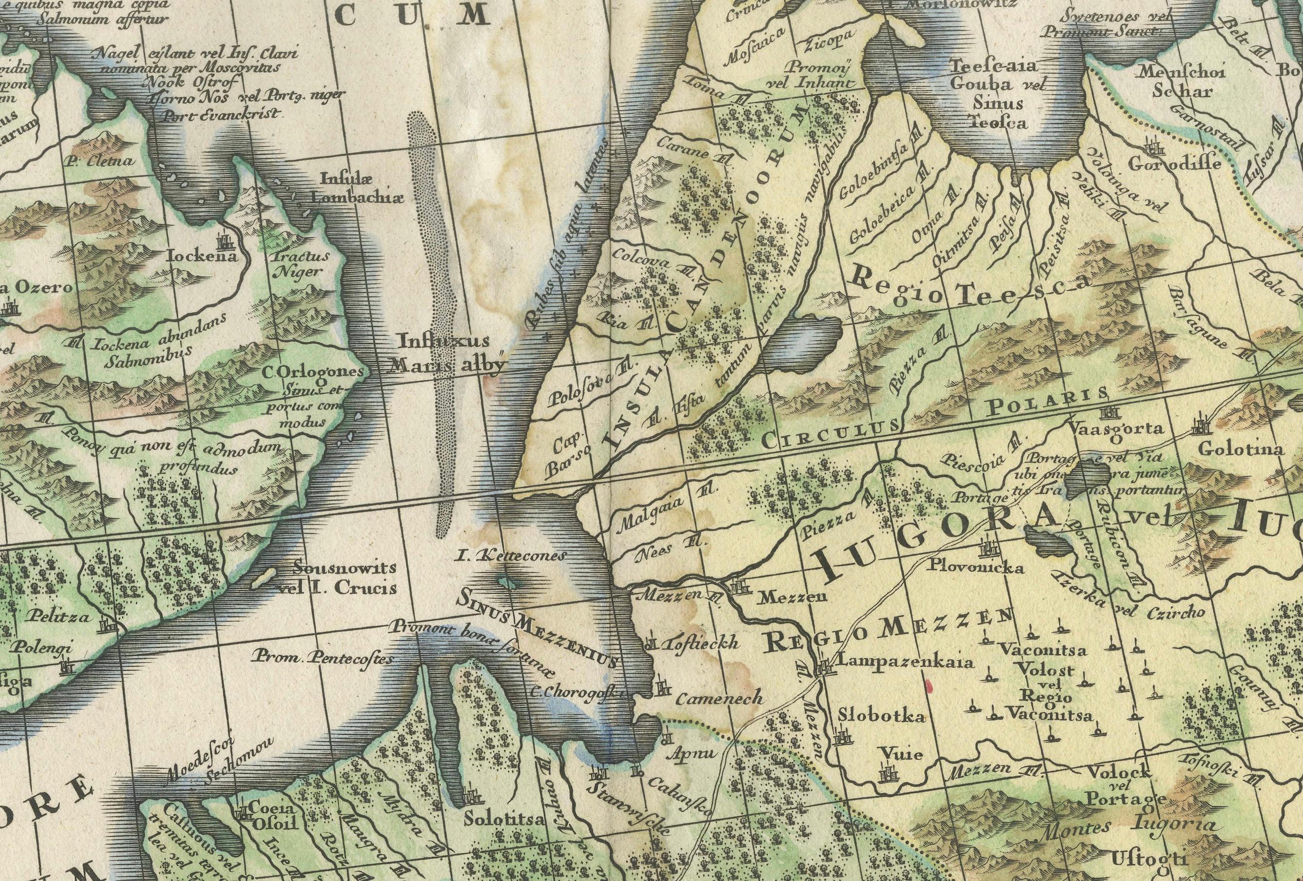 German Imperial map of Northern Russia with Archangel, Lapland and Permia, c.1730 For Sale
