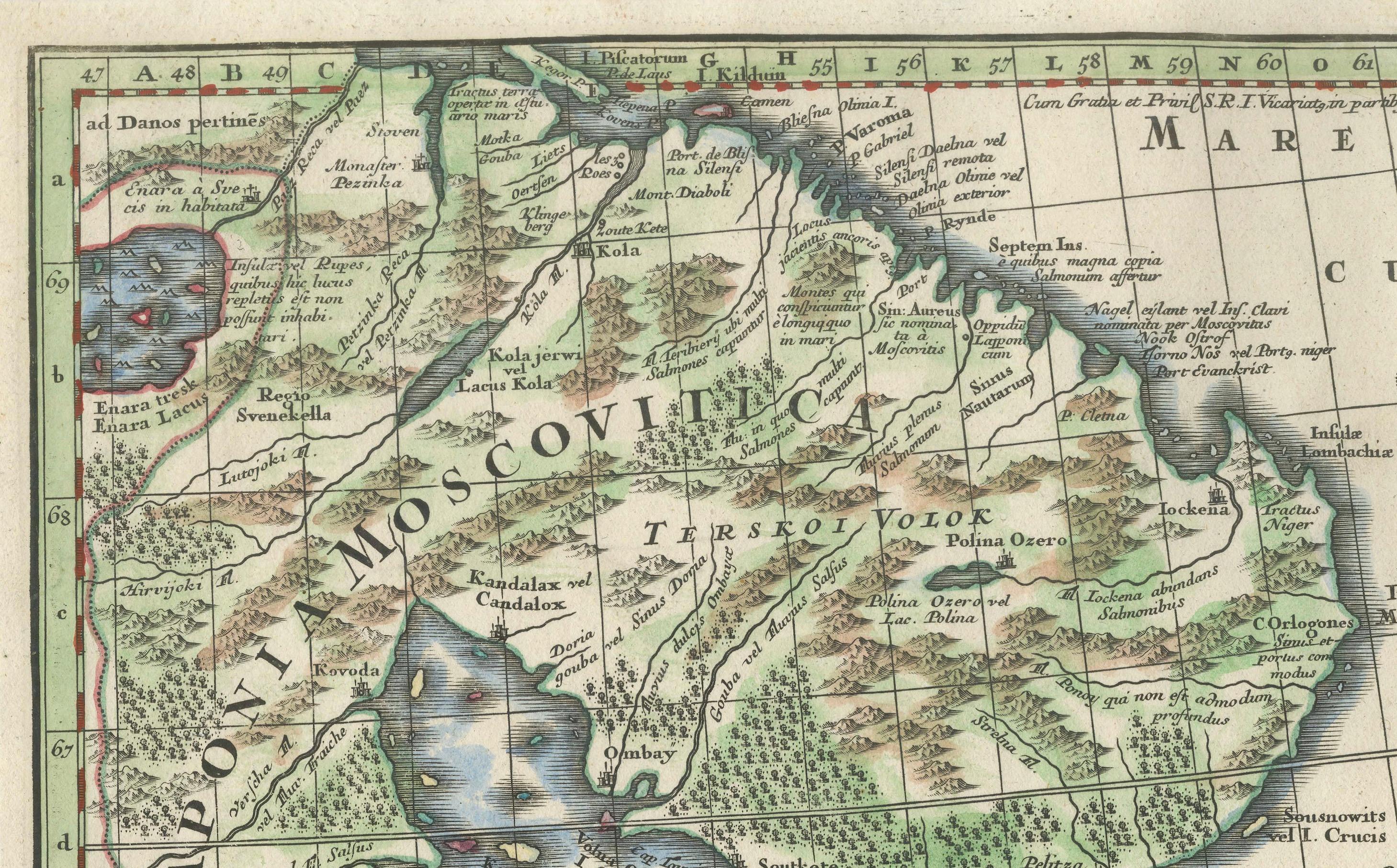 Engraved Imperial map of Northern Russia with Archangel, Lapland and Permia, c.1730 For Sale