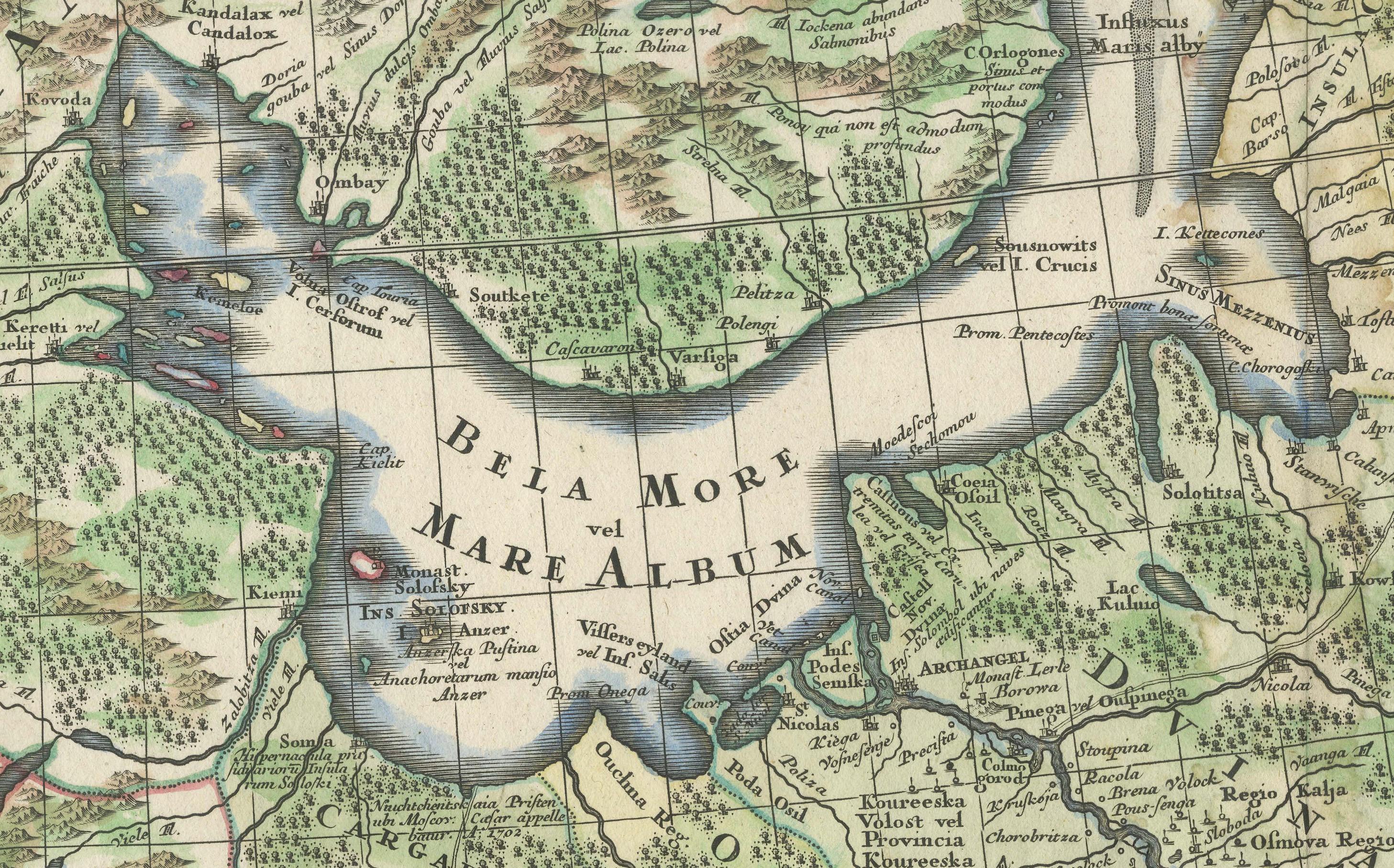 Imperial map of Northern Russia with Archangel, Lapland and Permia, c.1730 In Fair Condition For Sale In Langweer, NL