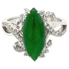 Imperial Marquise Jade and Diamond Ring