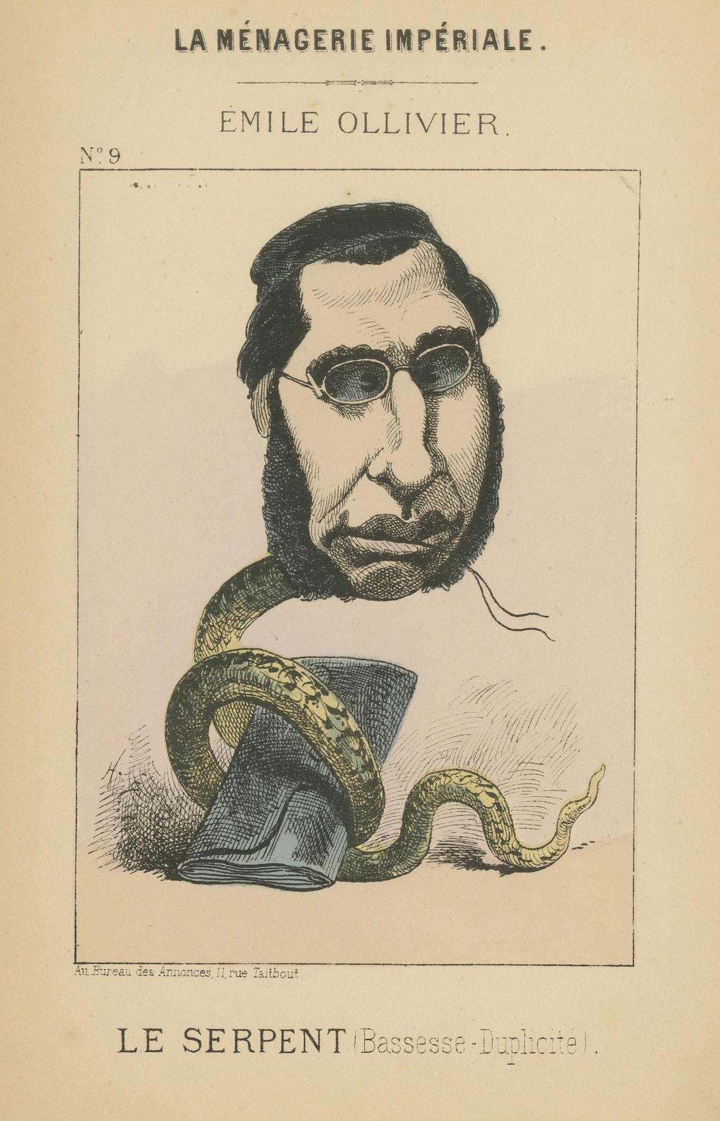 Paper Imperial Menagerie: Émile Ollivier - The Serpent (Lowness - Duplicity), 1870 For Sale