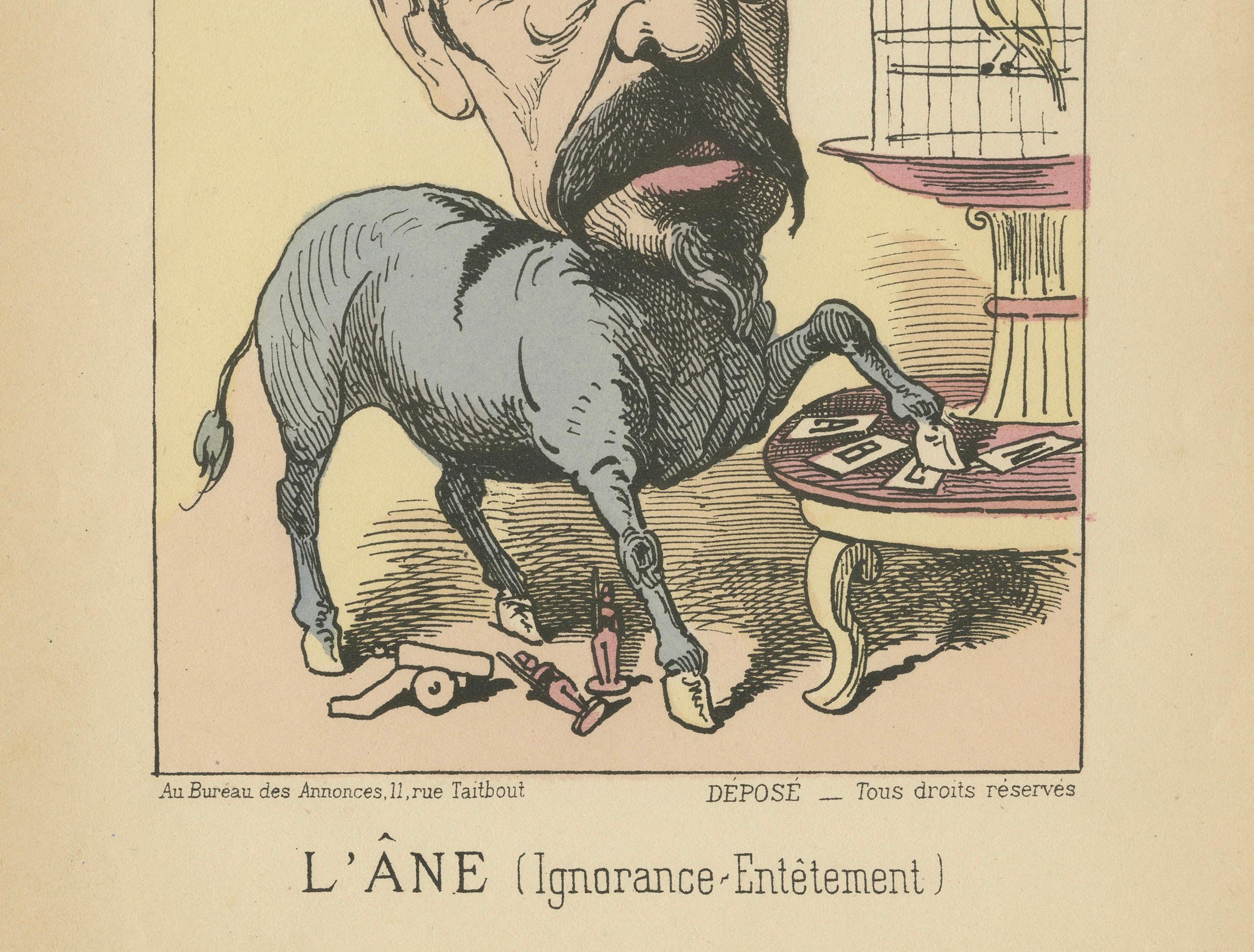 Imperial Menagerie: Frossard - The Donkey (Ignorance - Stubbornness), 1870 In Good Condition For Sale In Langweer, NL