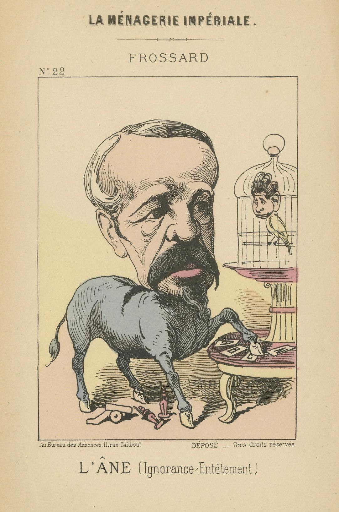Paper Imperial Menagerie: Frossard - The Donkey (Ignorance - Stubbornness), 1870 For Sale