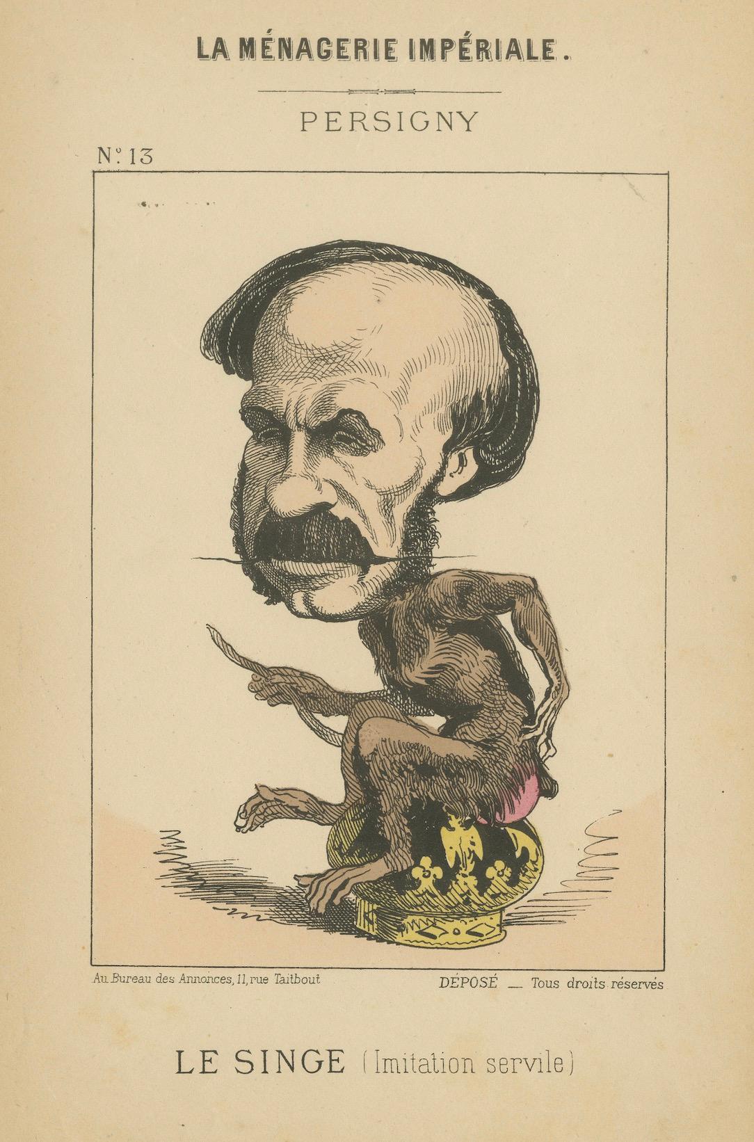 Carta Menagerie Imperiali: Persigny - La scimmia (imitazione servile), 1870 in vendita