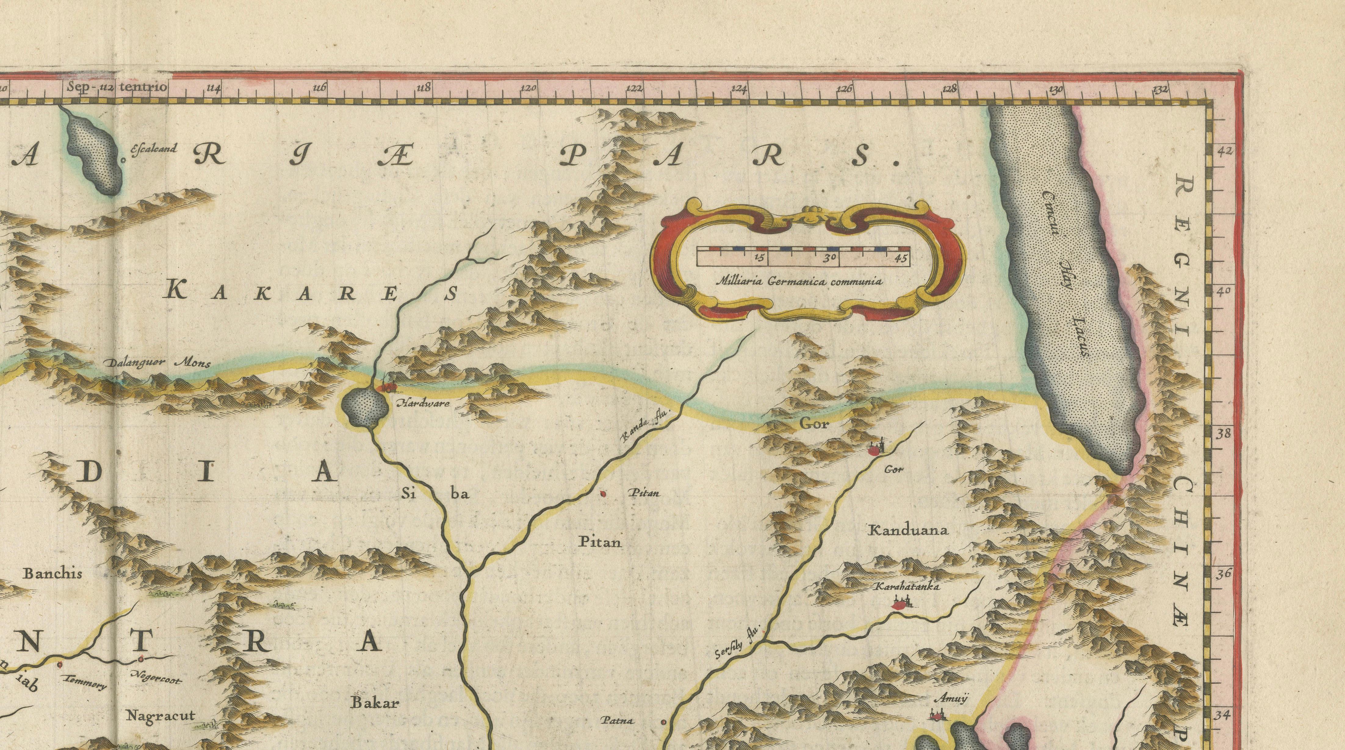 Imperial Mughal India Blaeu Map, Ganges Delta & Persia c.1642