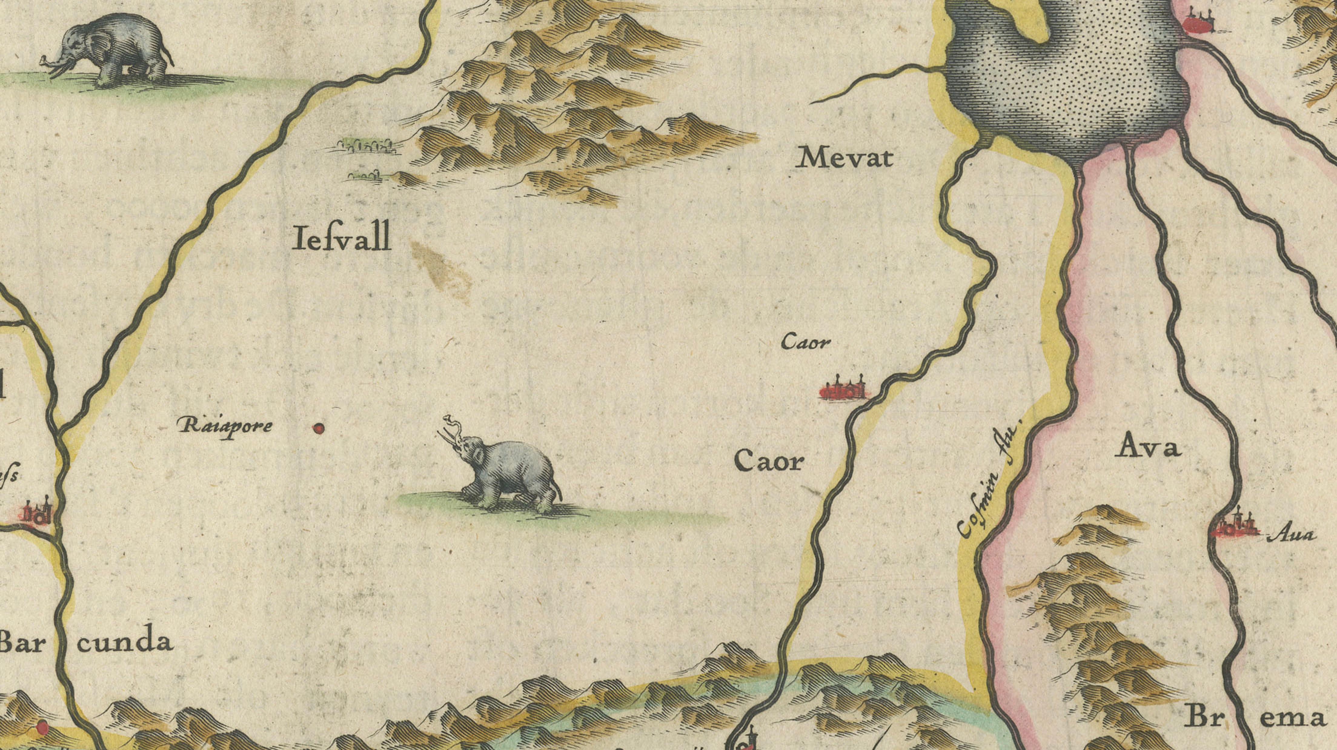 Imperial Mughal India Blaeu Map, Ganges Delta & Persia c.1642
