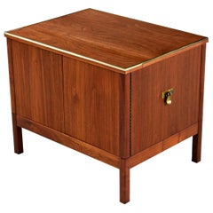 Imperial Music Minder Walnut and Brass Accent Rotating LP Storage Record Cabinet