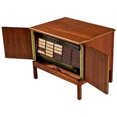 Imperial Music Minder Walnut and Brass Accent Rotating LP Storage Record Cabinet