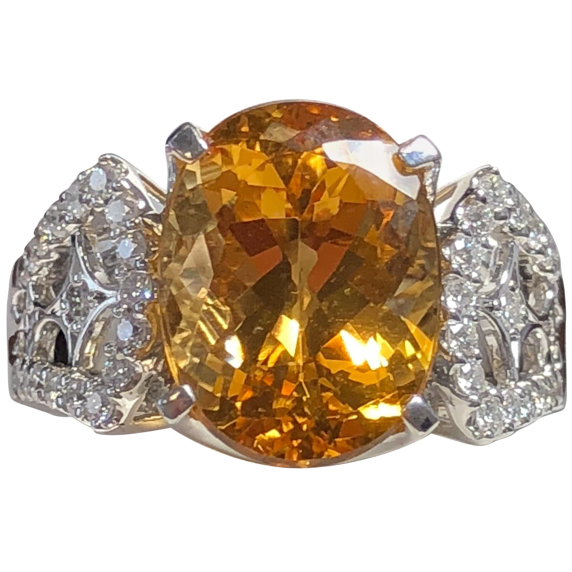 Imperial Orange Topaz Oval and White Diamond Ring in Platinum