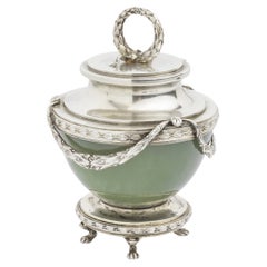 Encrier Faberge d'époque impériale en bowenite et argent doré