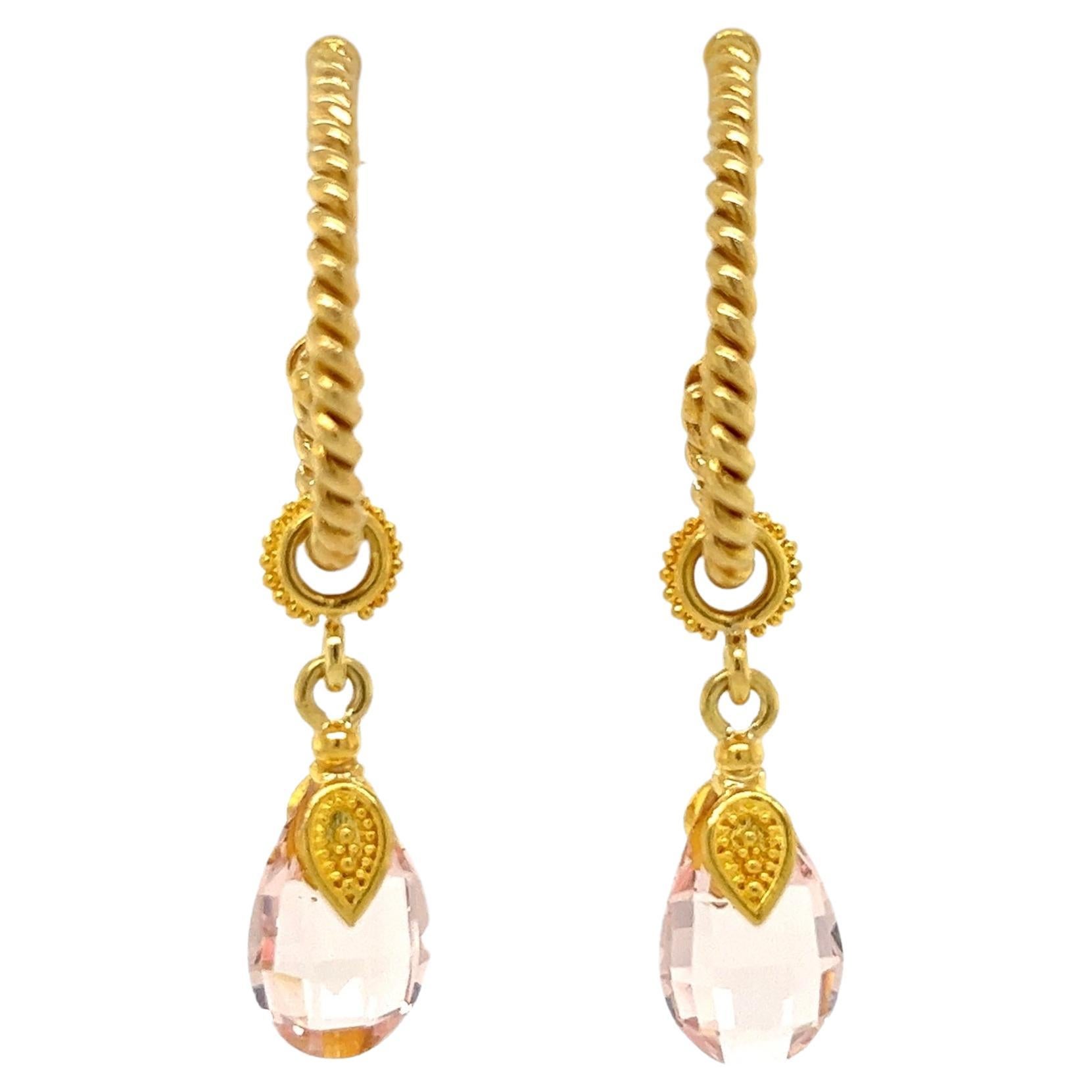 Antique Victorian Pink Topaz Pearl Gold Drop Earrings For Sale at