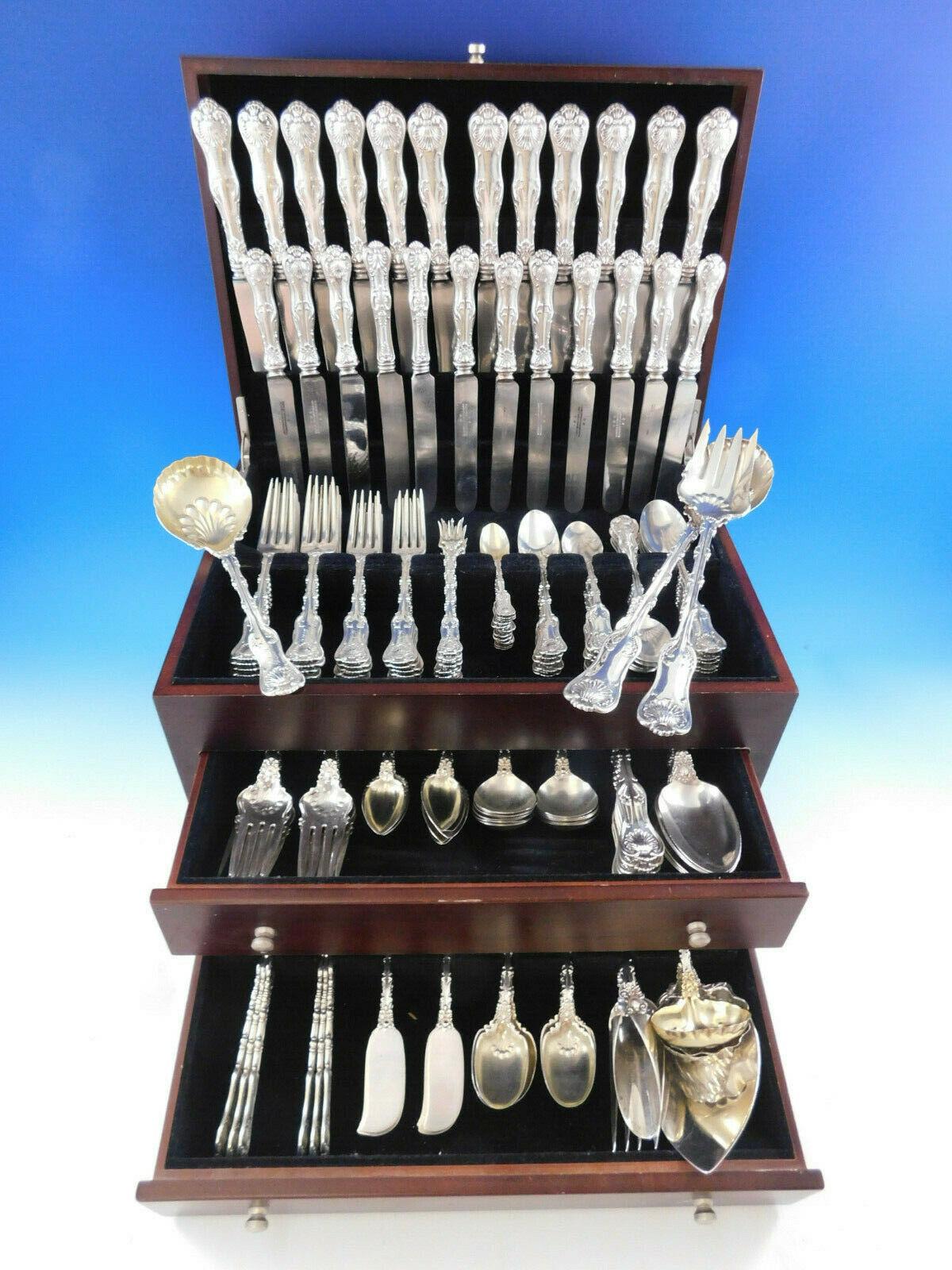 Monumental dinner size imperial queen by Whiting sterling silver flatware set with Classic shell motif - 189 pieces. This set includes:

12 dinner size knives w/old French stainless blades, 9 3/4