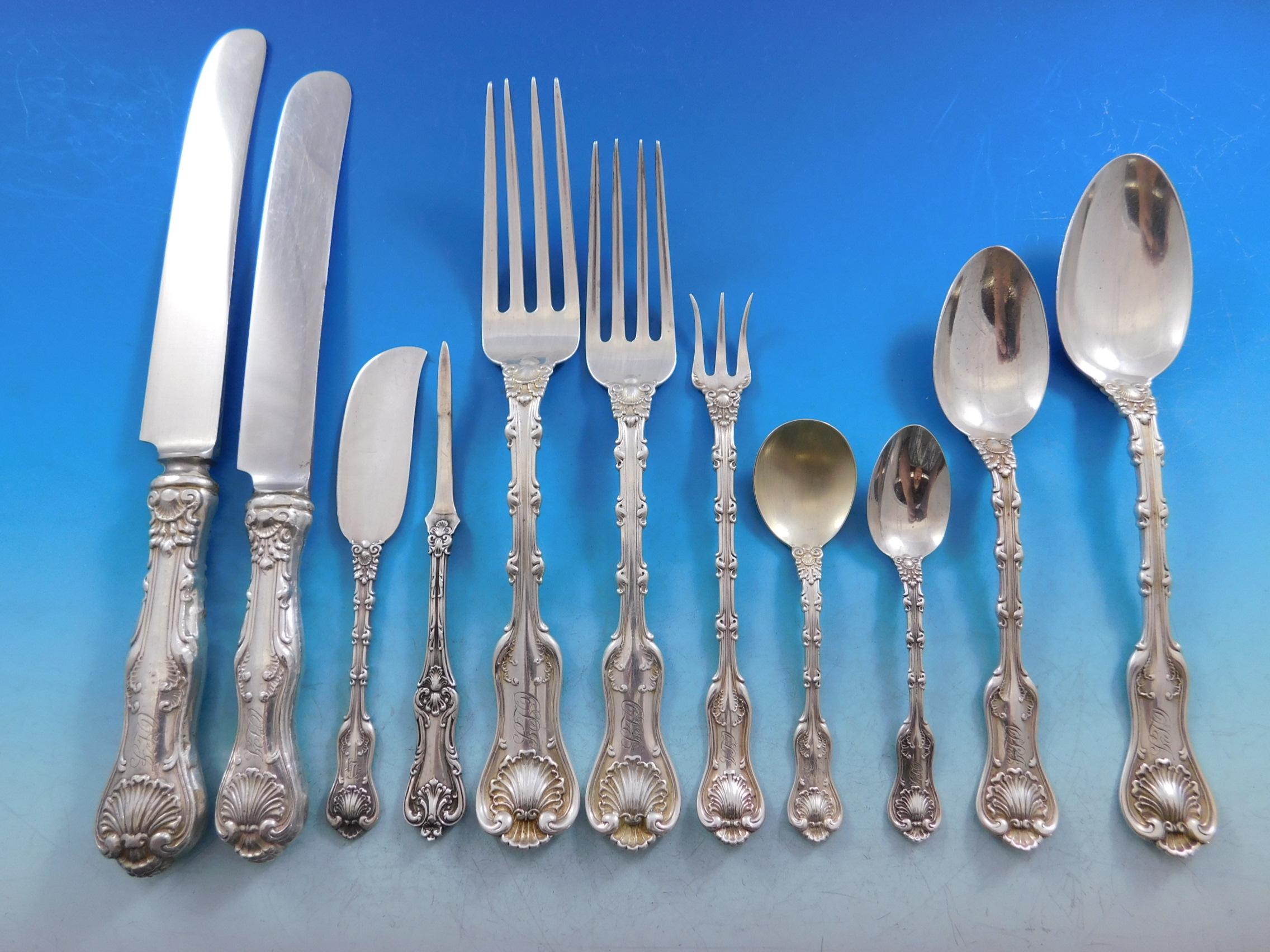 Superb Imperial Queen by Whiting sterling silver flatware set - 167 pieces including many fabulous serving pieces. The classic shell motif pattern was designed by Charles Osborn and was introduced in the year 1893. This set includes:

12 dinner