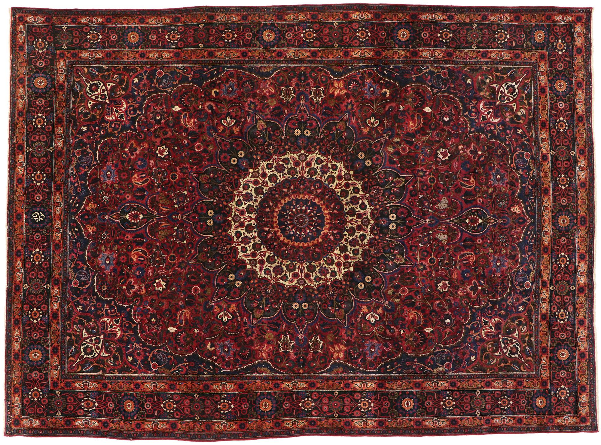 Alfombra Persa Vintage Mashhad de Lujoso Estilo Victoriano en venta 3