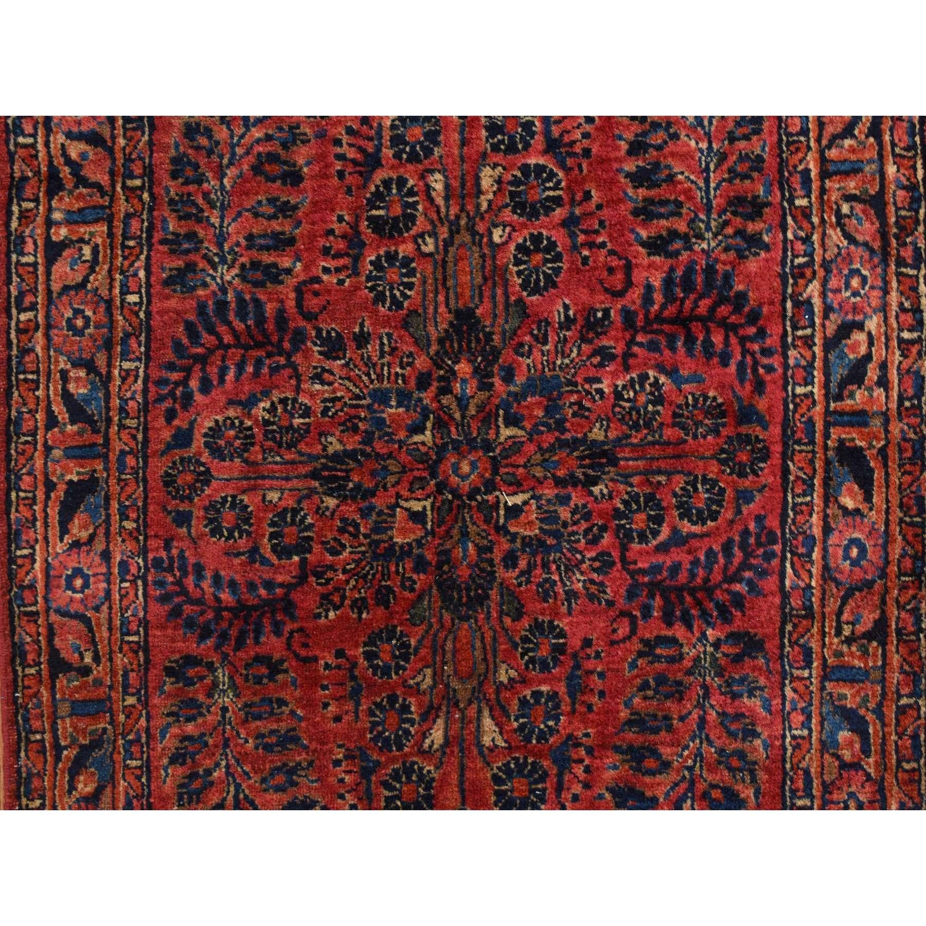 Imperial Red Antique Persian Sarouk Hand Knotted Clean Pure Wool Rug 2'2