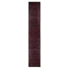 Antiker persischer Sarouk-Teppich aus reiner Wolle, kaiserlich rot, handgeknüpft, 2'2"x13'1"