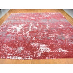 Imperial Red Modern Galaxy Design Persian Knot Pure Soft Wool Hand Knotted Rug