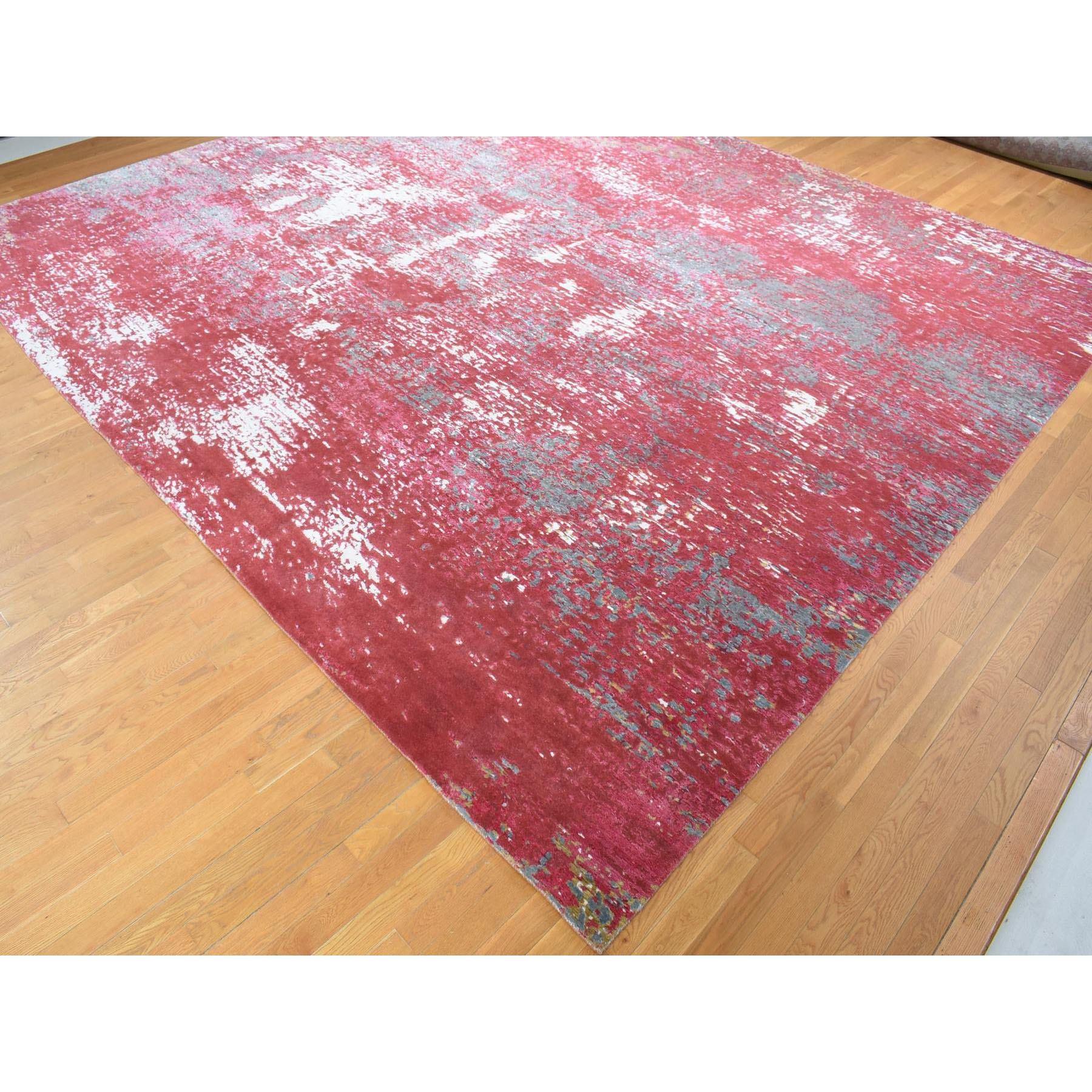 Handgeknüpfter Teppich aus reiner, weicher Wolle, kaiserlich-roter, moderner Galaxy-Design, persischer Knoten (Moderne) im Angebot