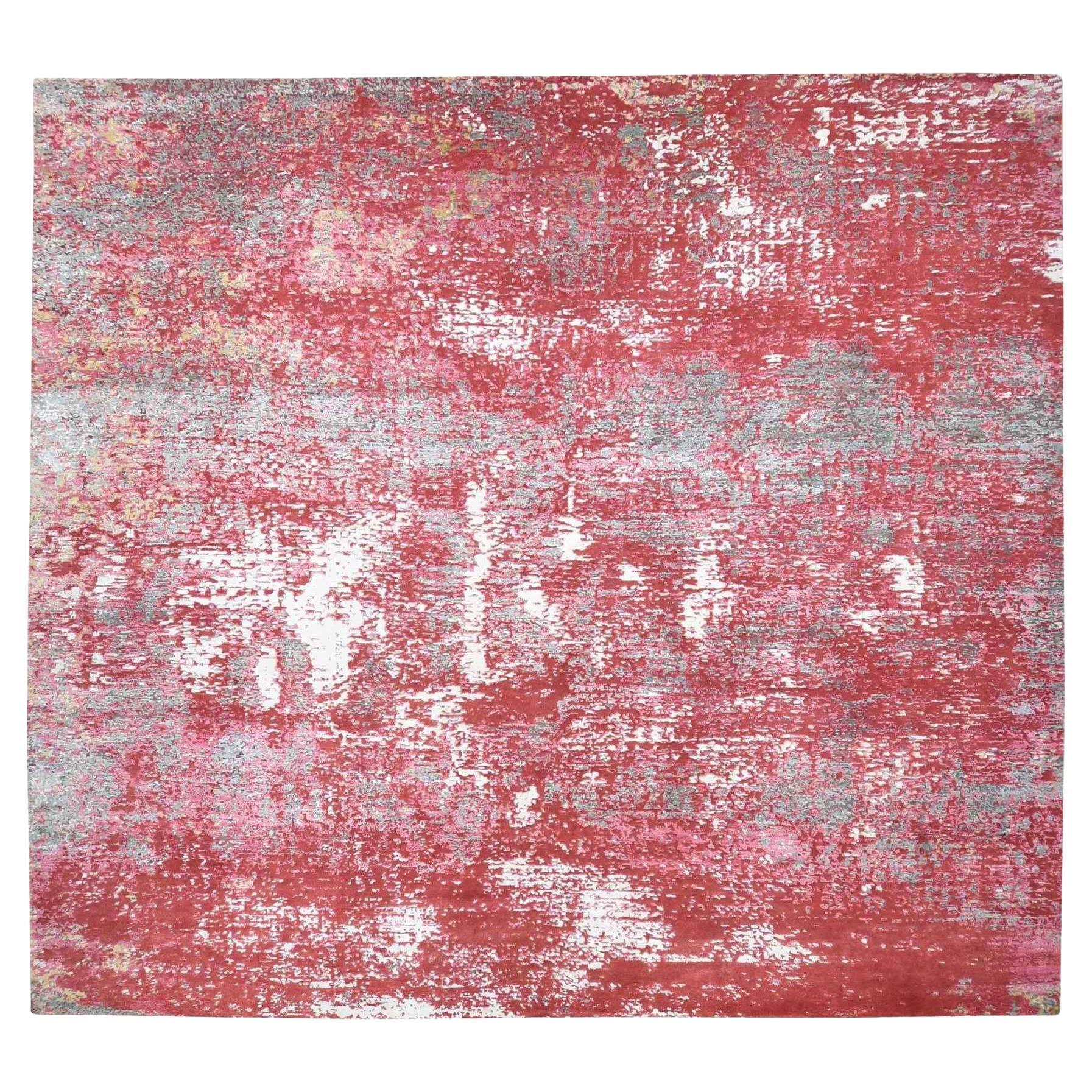 Tappeto Imperial Red Modern Galaxy Design Persian Knoted in pura lana morbida annodata a mano