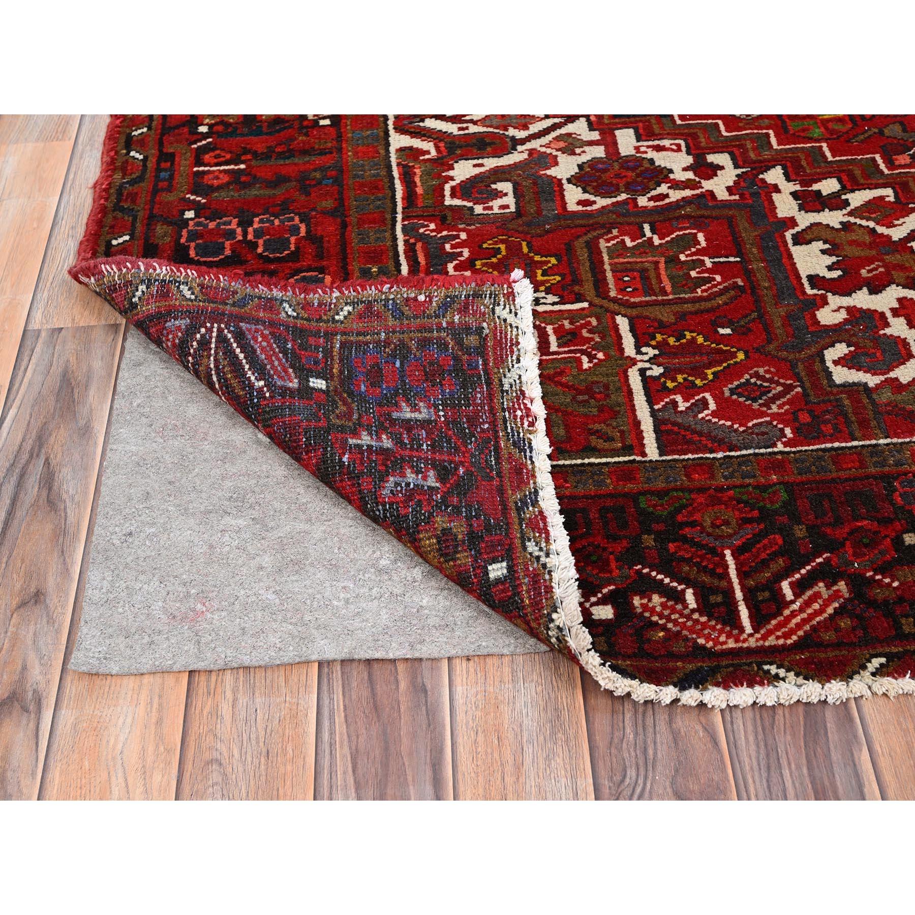 Mid-20th Century Imperial Red Semi Antique Persian Heriz Rustic Feel Worn Wool Hand Knotted Rug For Sale