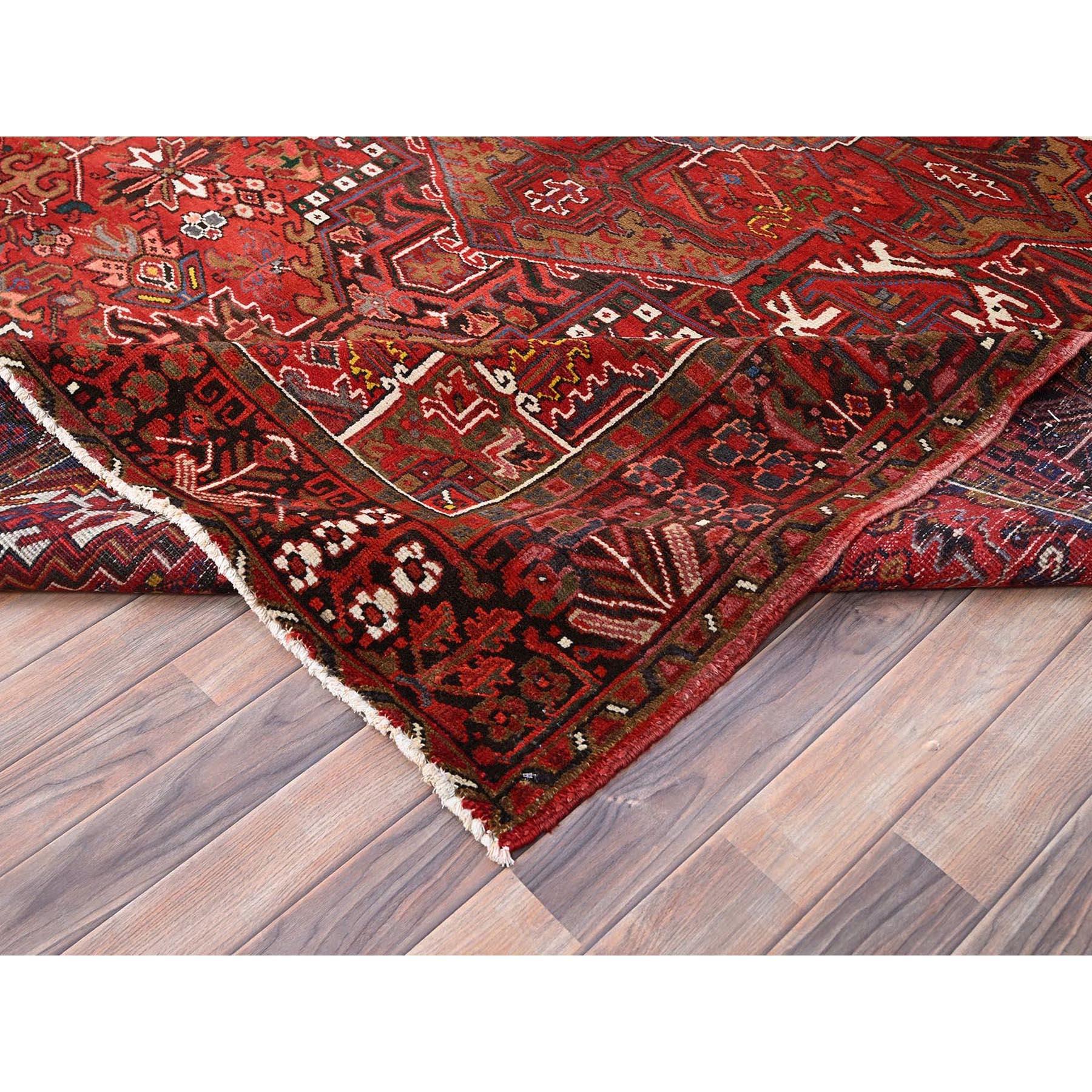 Imperial Red Semi Antique Persian Heriz Rustic Feel Worn Wool Hand Knotted Rug For Sale 2