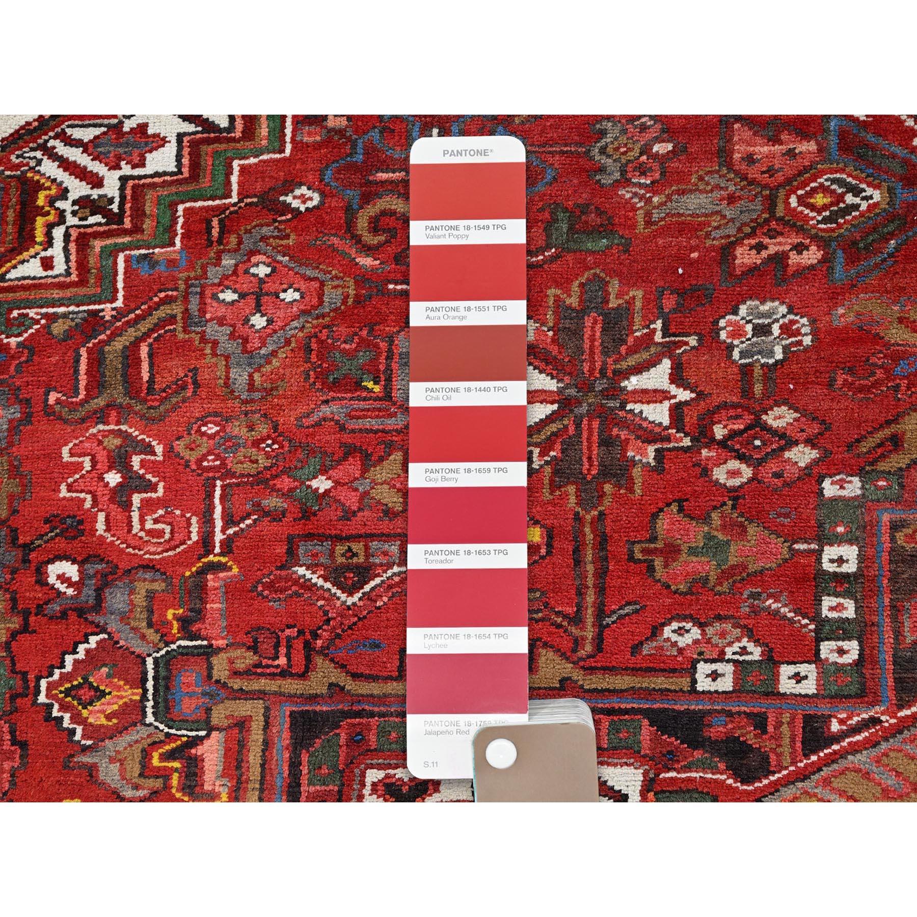 Imperial Red Semi Antique Persian Heriz Rustic Feel Worn Wool Hand Knotted Rug For Sale 3