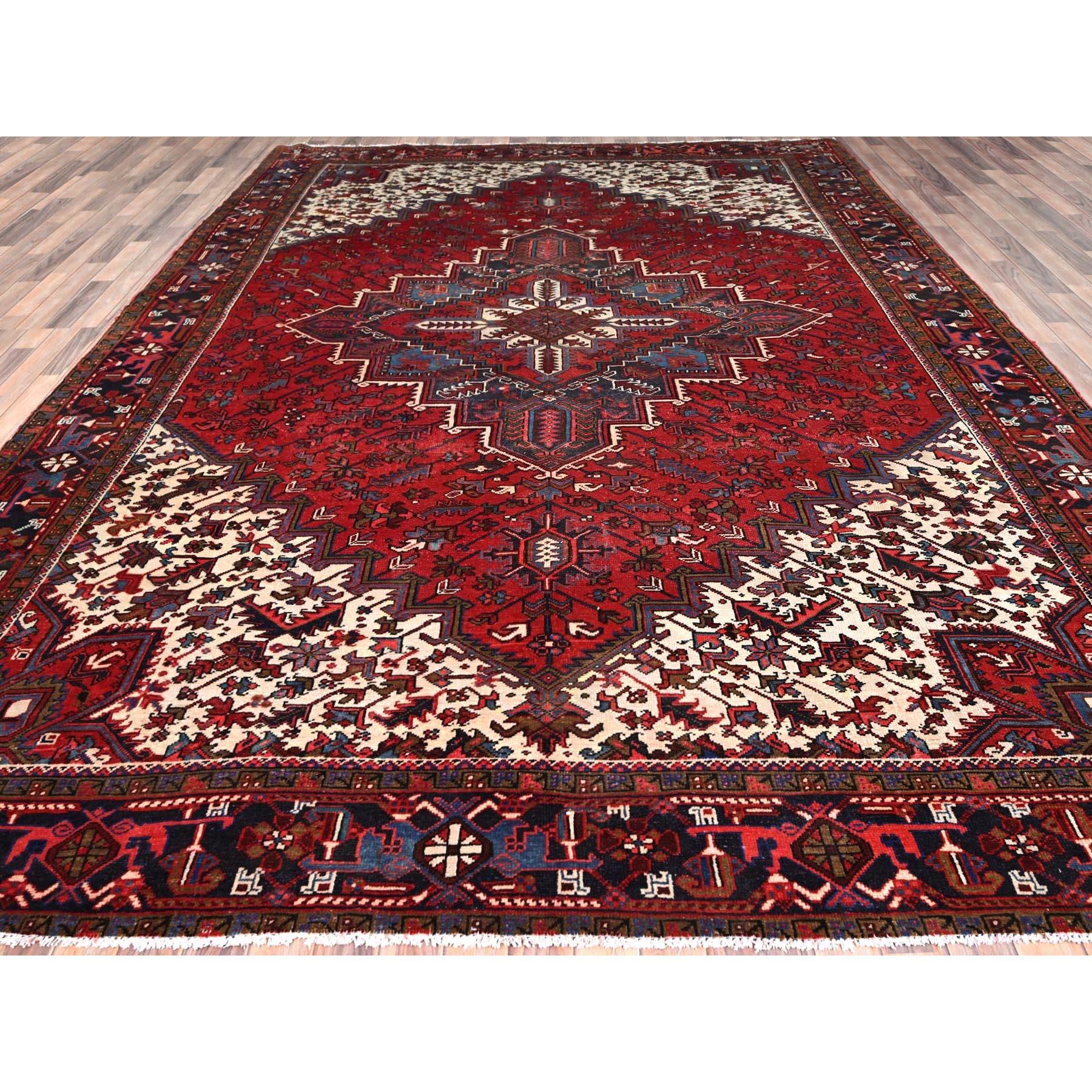 Heriz Serapi Imperial Red Semi Antique Persian Heriz Rustic Look Pure Wool Hand Knotted Rug For Sale
