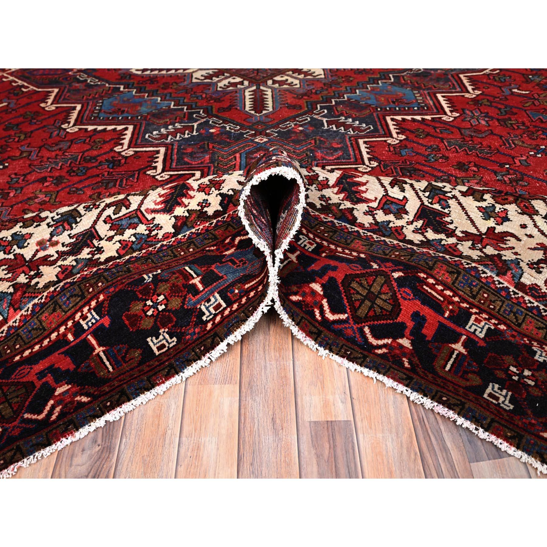 Mid-20th Century Imperial Red Semi Antique Persian Heriz Rustic Look Pure Wool Hand Knotted Rug For Sale