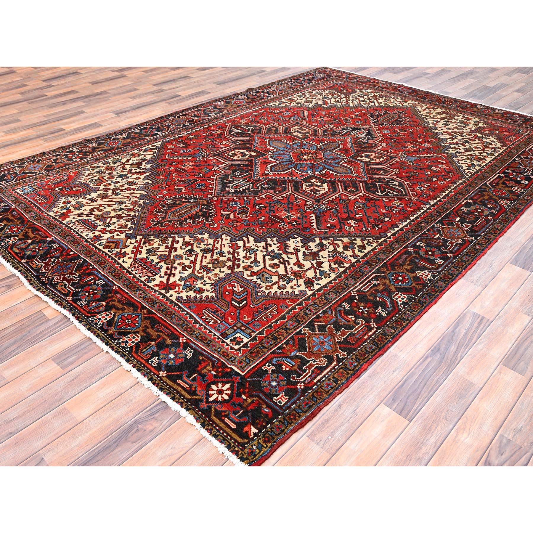 Hand-Knotted Imperial Red Vintage Persian Heriz Distressed Look Pure Wool Hand Knotted Rug For Sale