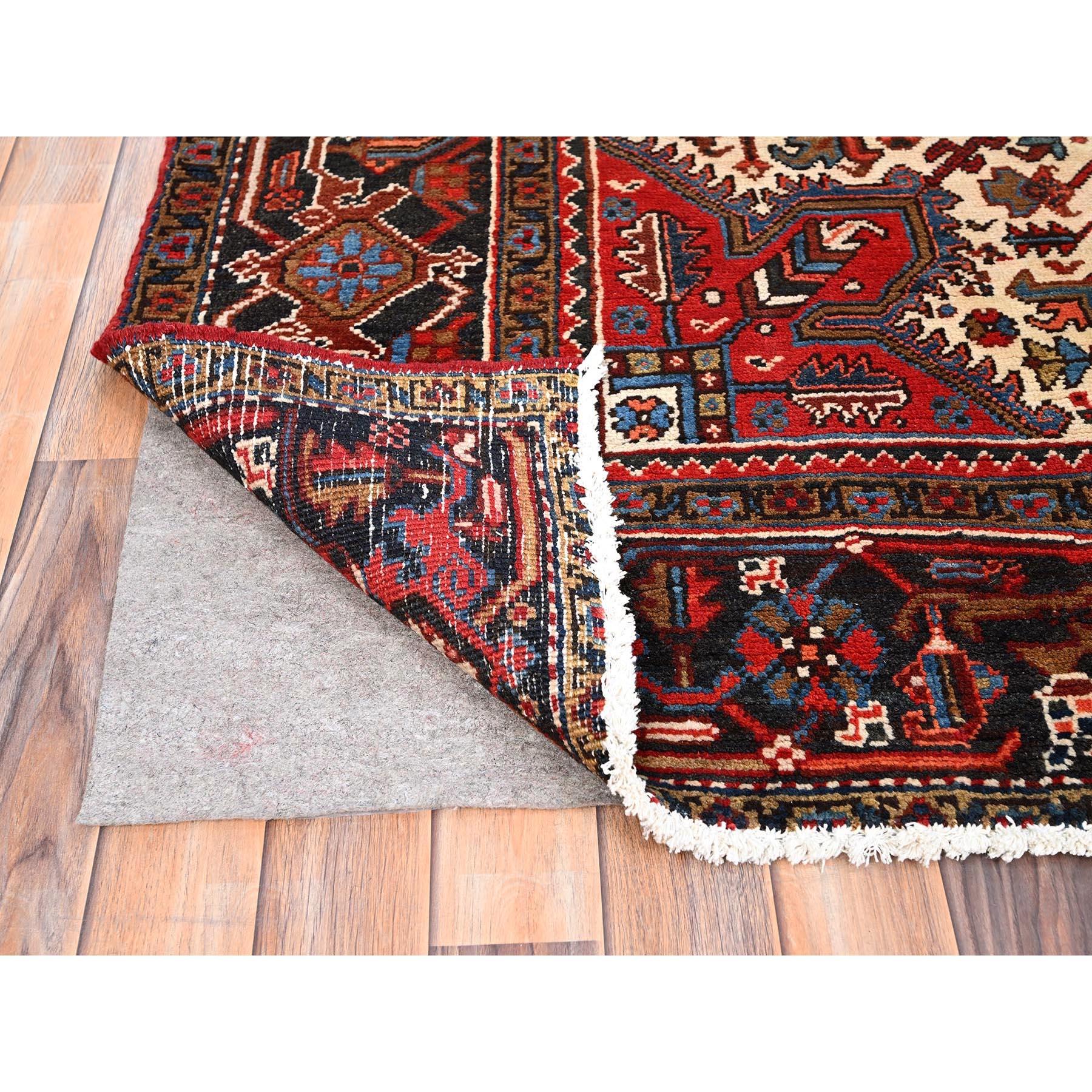 Imperial Red Vintage Persian Heriz Distressed Look Pure Wool Hand Knotted Rug In Good Condition For Sale In Carlstadt, NJ