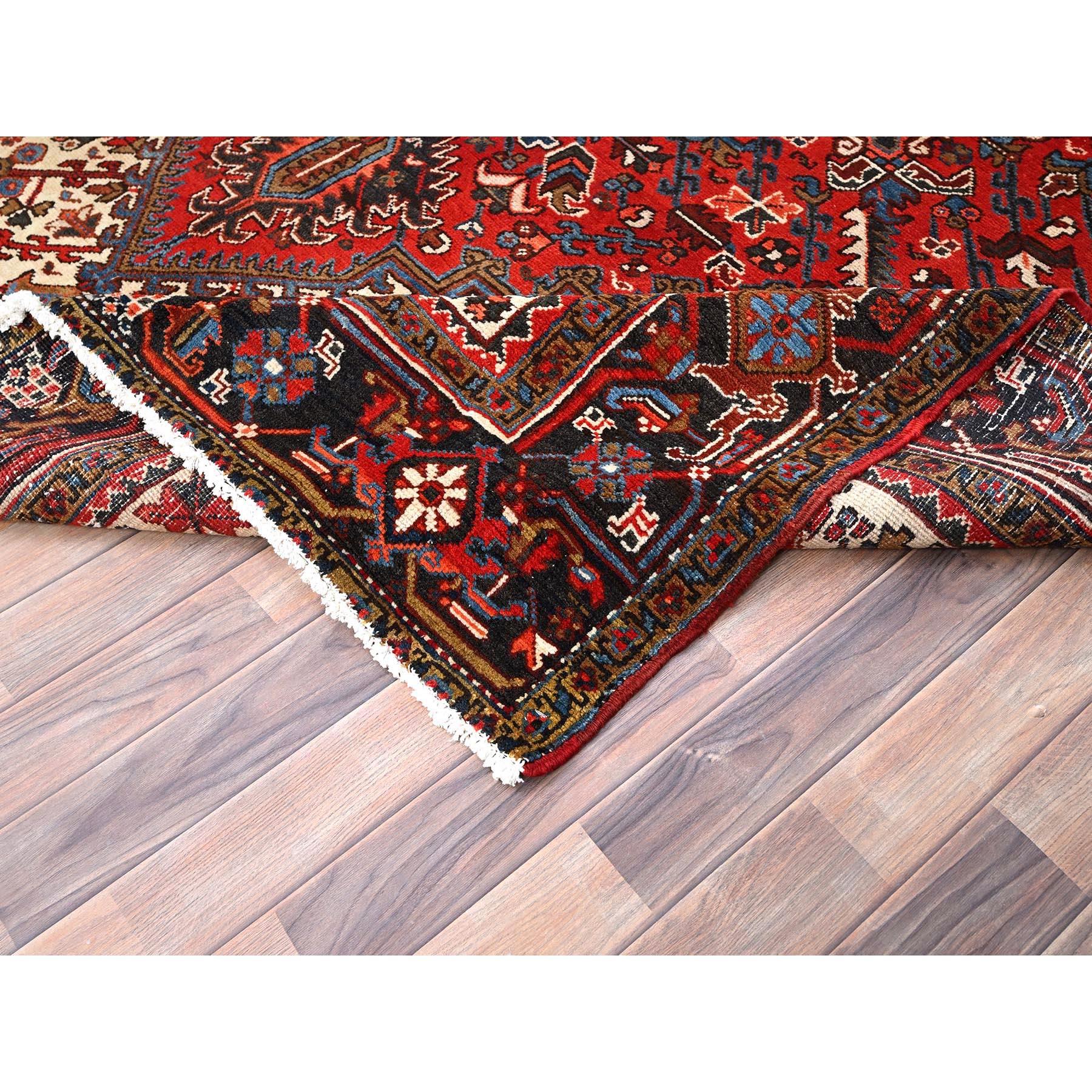 Imperial Red Vintage Persian Heriz Distressed Look Pure Wool Hand Knotted Rug For Sale 1