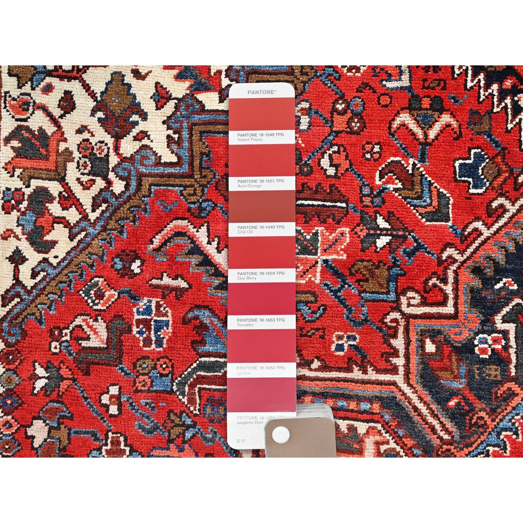 Imperial Red Vintage Persian Heriz Distressed Look Pure Wool Hand Knotted Rug For Sale 2