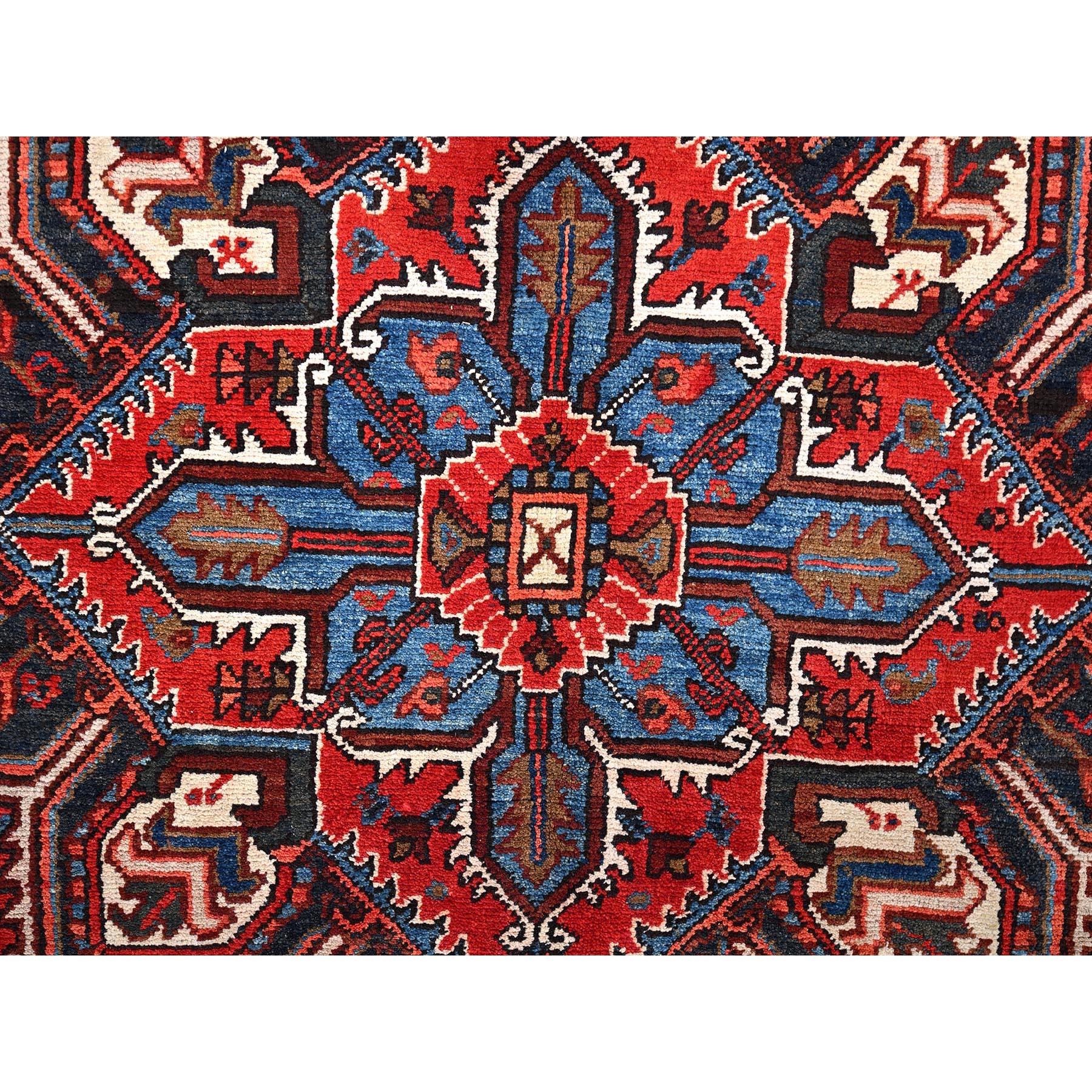 Imperial Red Vintage Persian Heriz Distressed Look Pure Wool Hand Knotted Rug For Sale 3